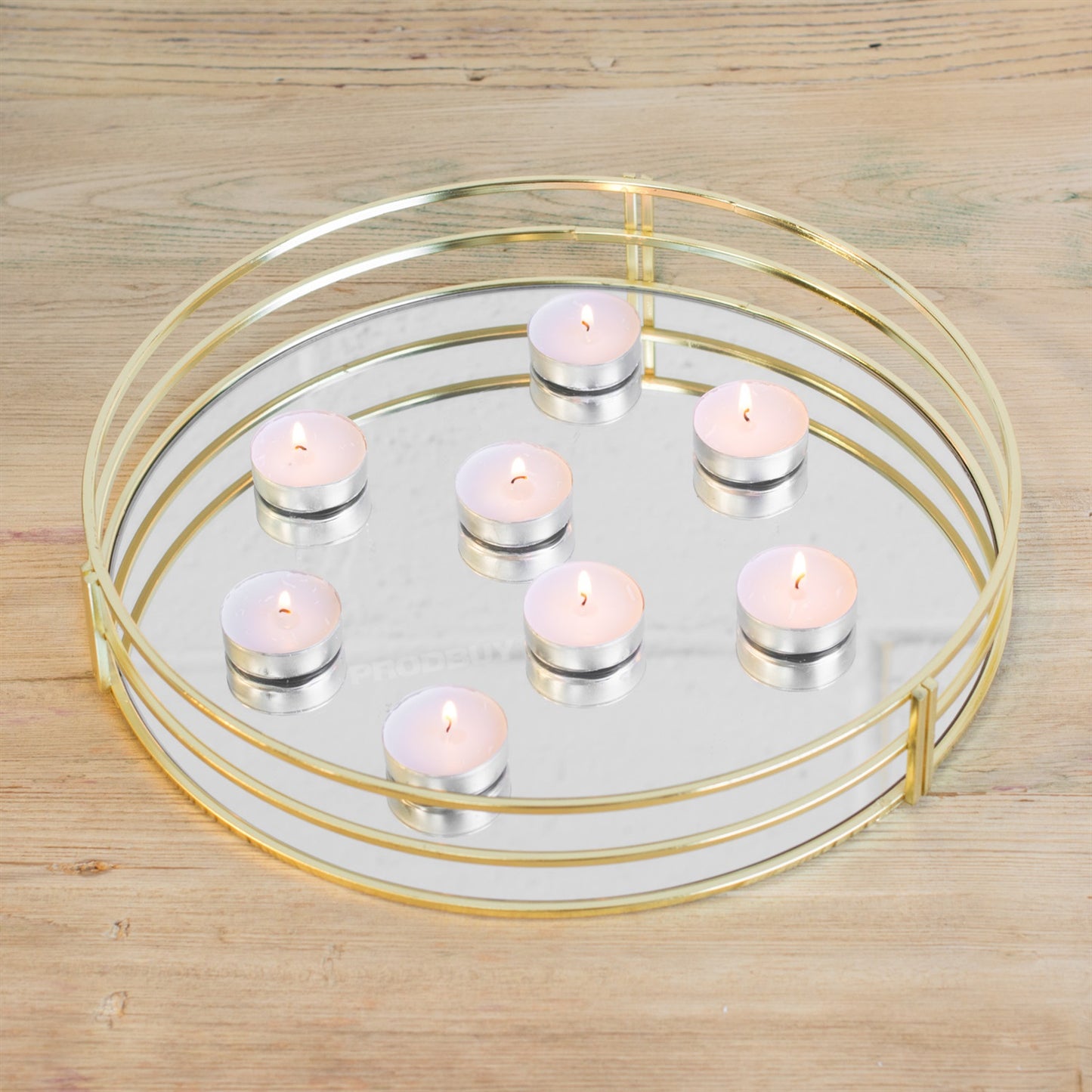 Gold Frame Round Mirror Glass Candle Plate Tray Holder Wedding Table Decoration