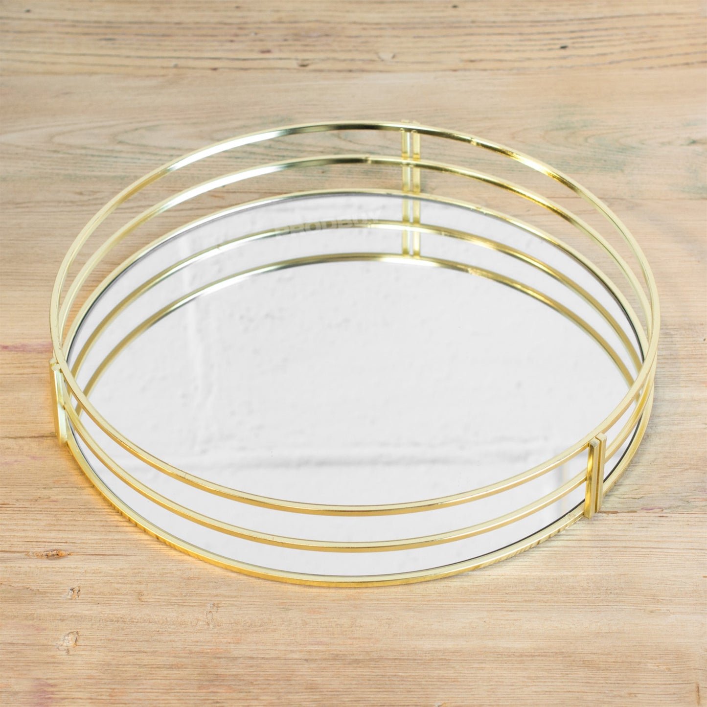 Gold Frame Round Mirror Glass Candle Plate Tray Holder Wedding Table Decoration