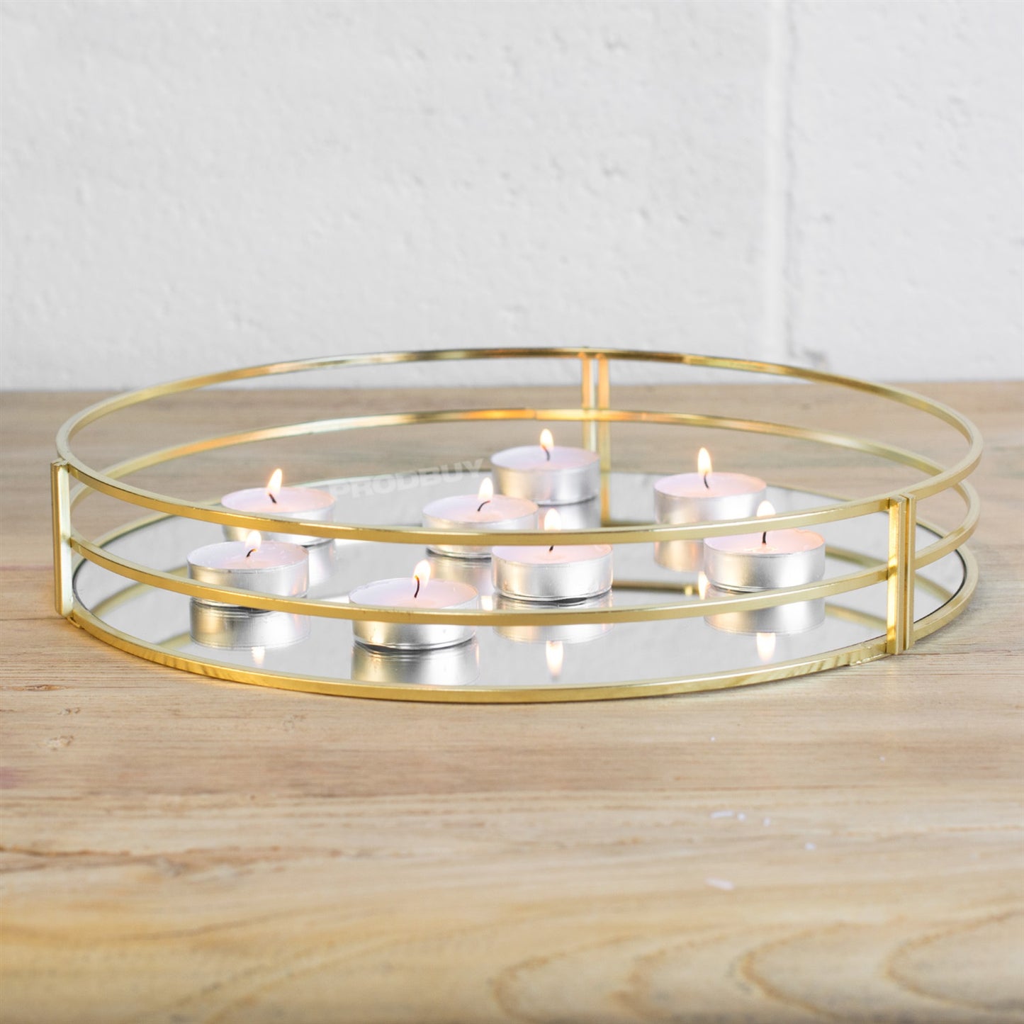 Gold Frame Round Mirror Glass Candle Plate Tray Holder Wedding Table Decoration