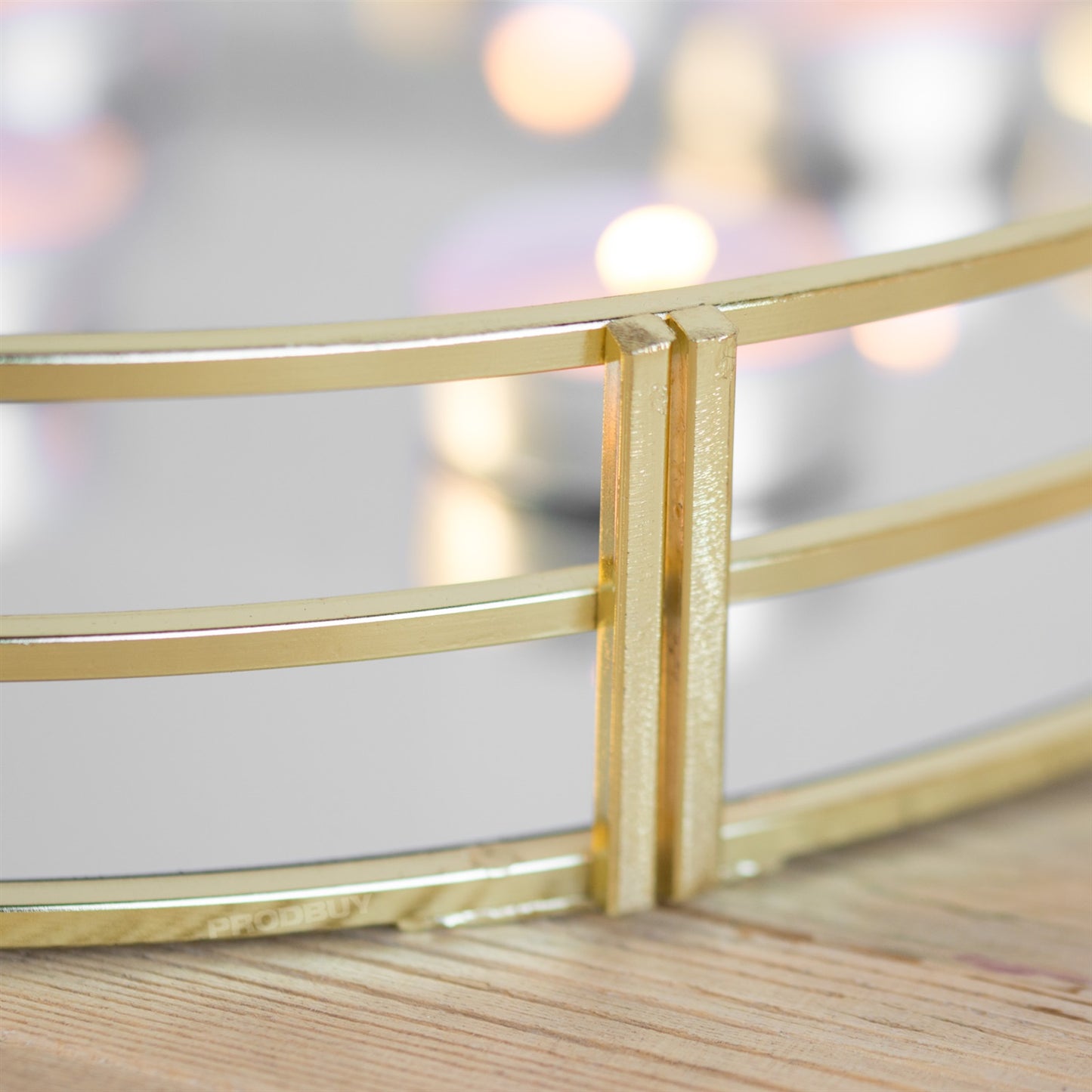 Gold Frame Round Mirror Glass Candle Plate Tray Holder Wedding Table Decoration