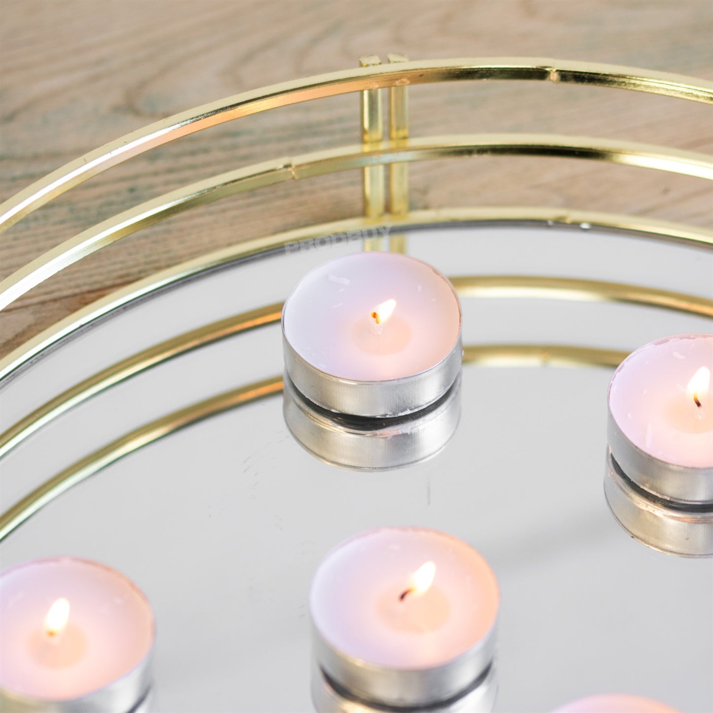 Gold Frame Round Mirror Glass Candle Plate Tray Holder Wedding Table Decoration
