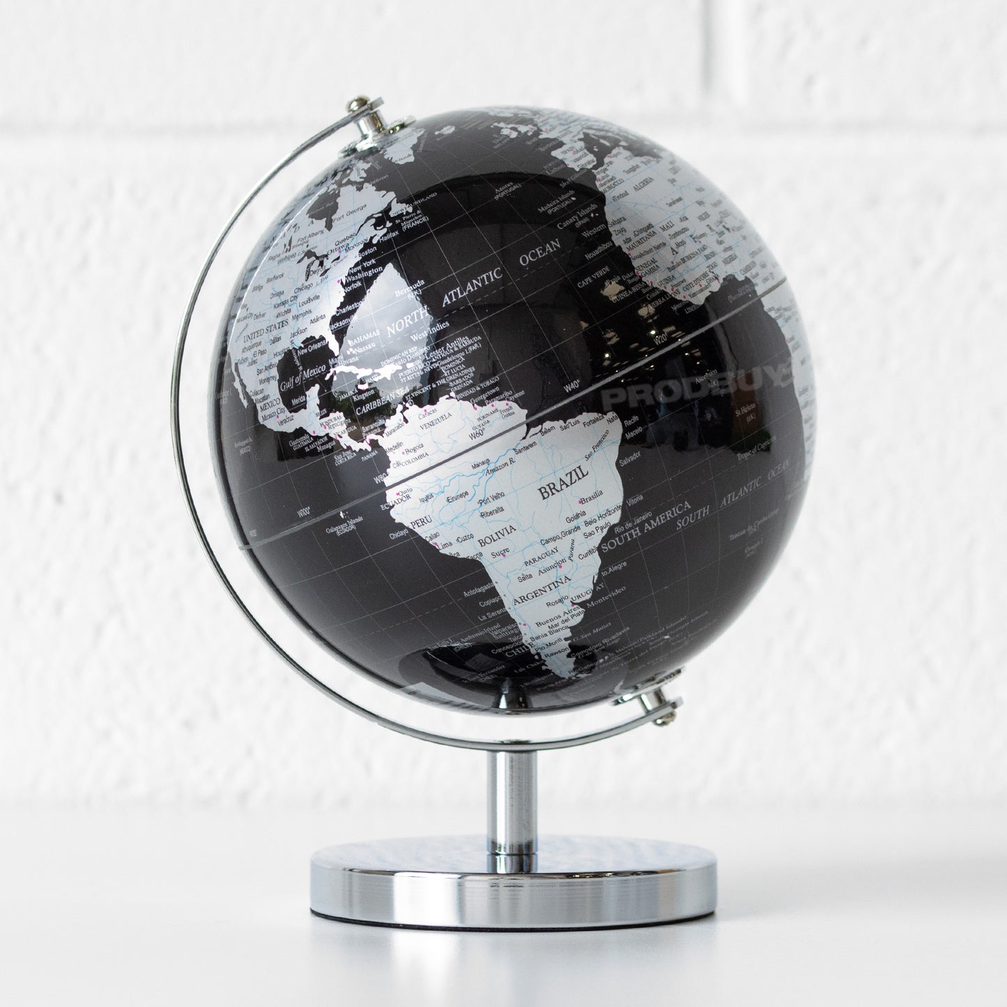 Black & Silver World Map Globe Ornament 18.5cm