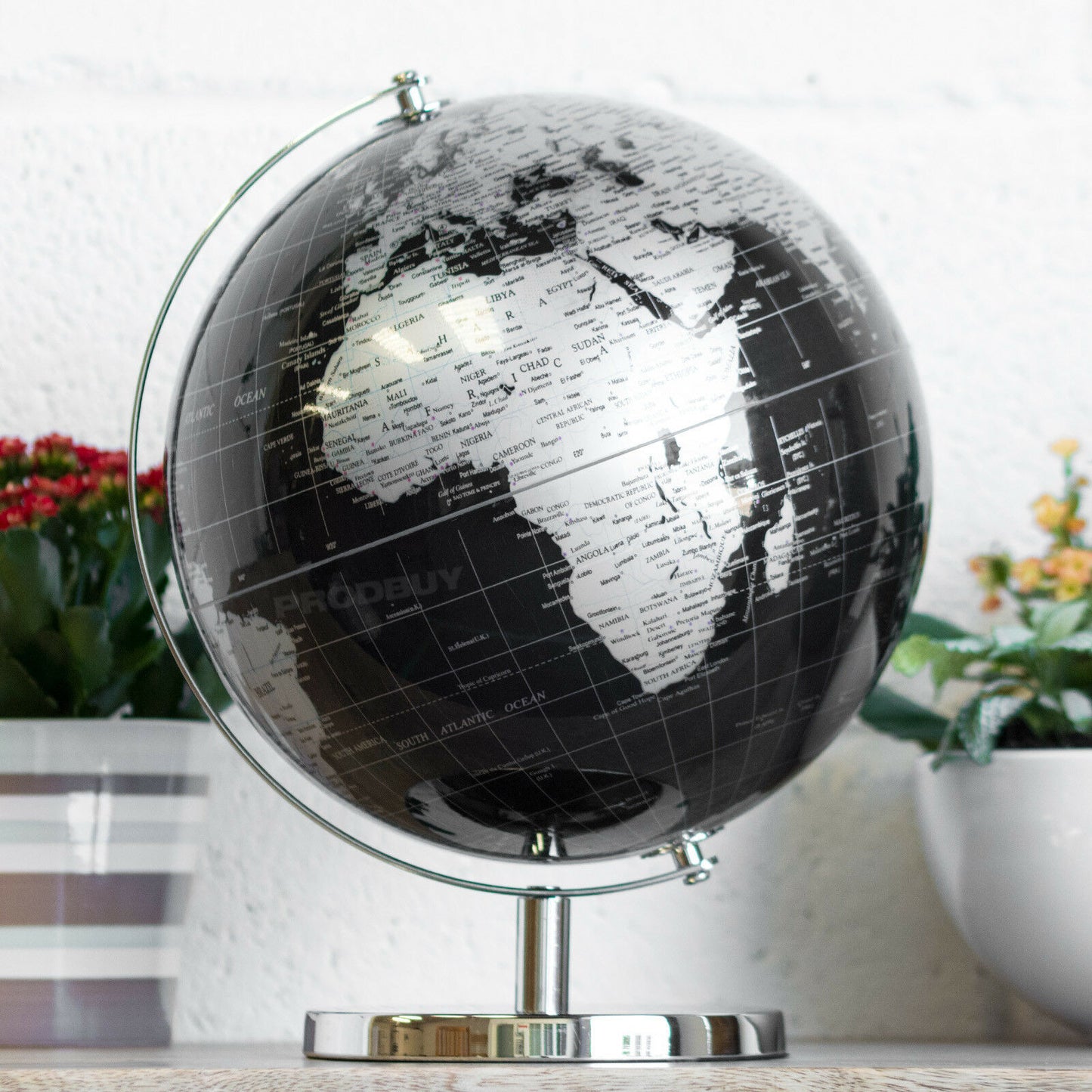 Large Black & Silver Globe Ornament