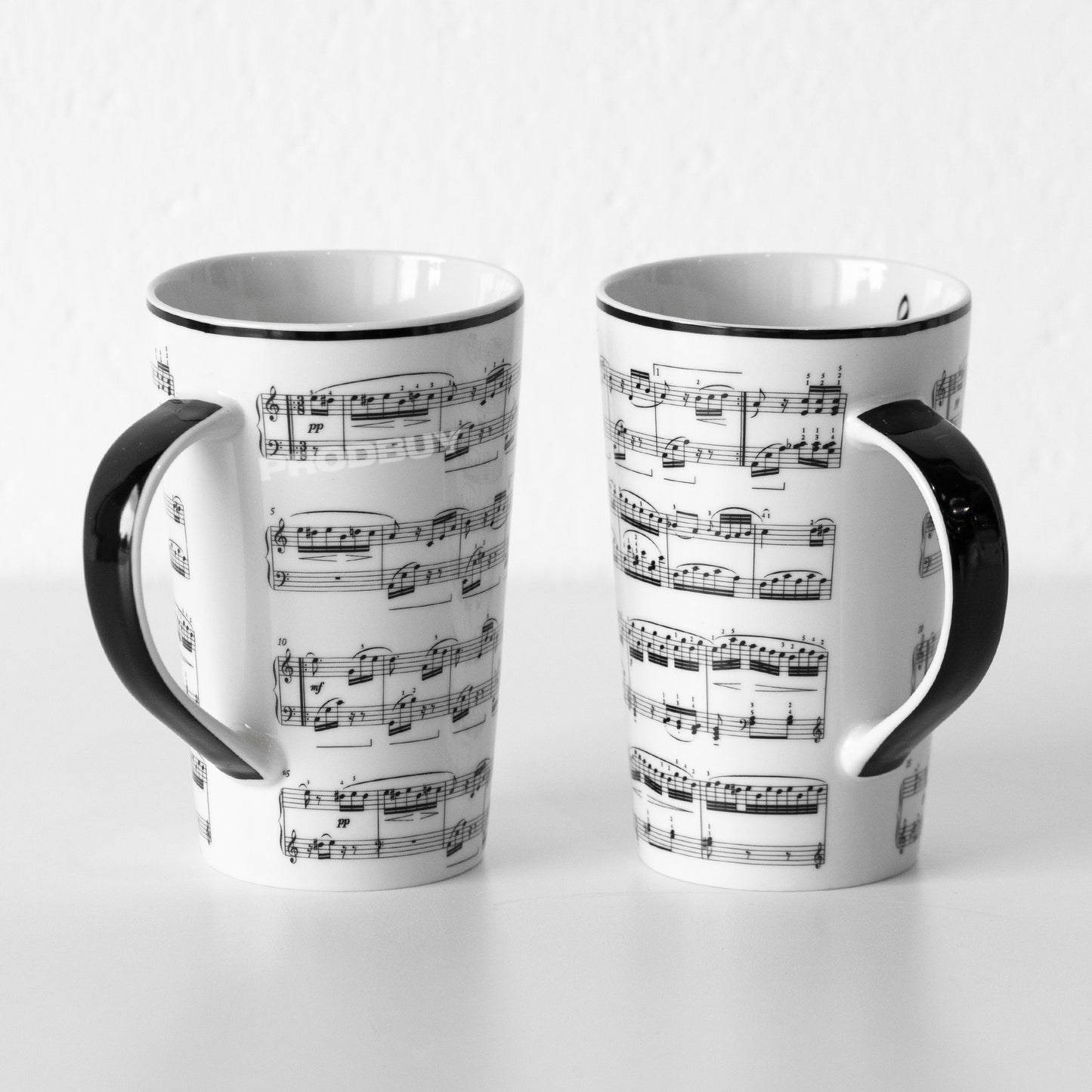 Set of 2 Music Sheet Tall Latte Coffee Mugs