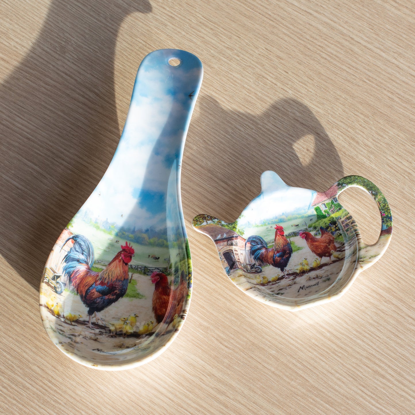 Farm 'Cockerel & Hen' Tea Bag Tidy & Spoon Rest