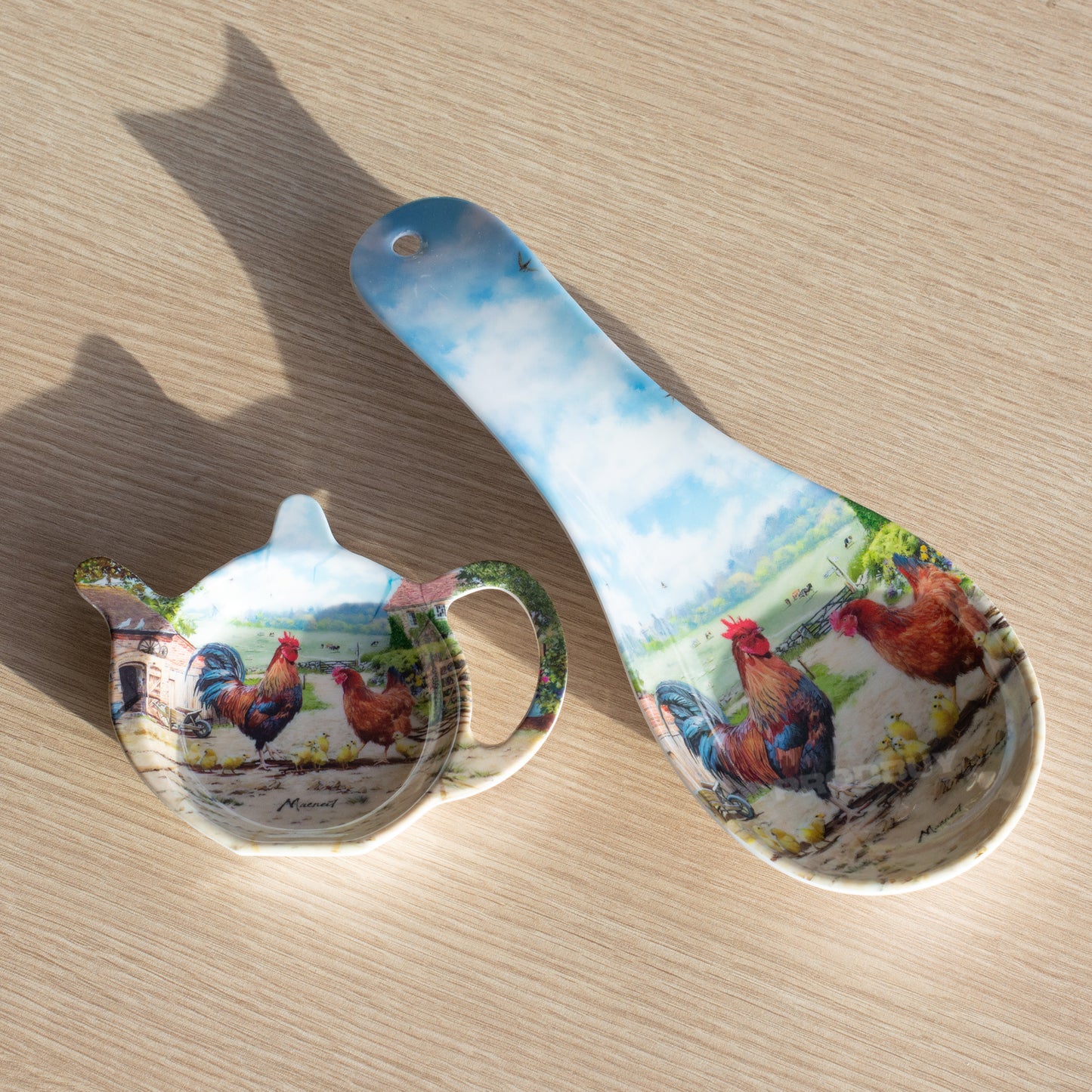 Farm 'Cockerel & Hen' Tea Bag Tidy & Spoon Rest