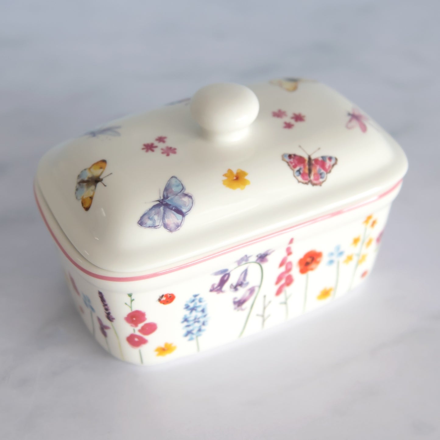 Butterfly Floral Garden Butter Dish with Lid
