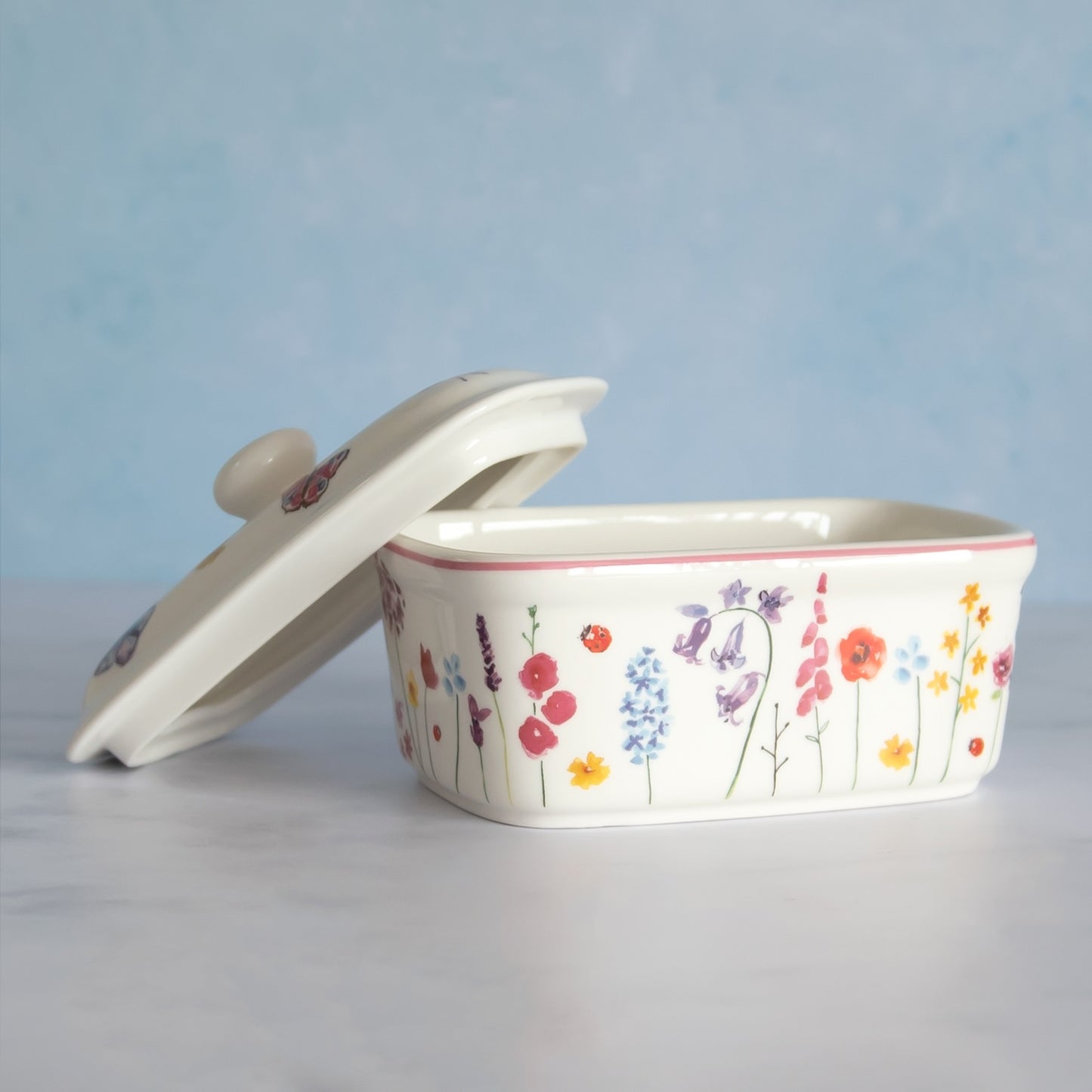Butterfly Floral Garden Butter Dish with Lid