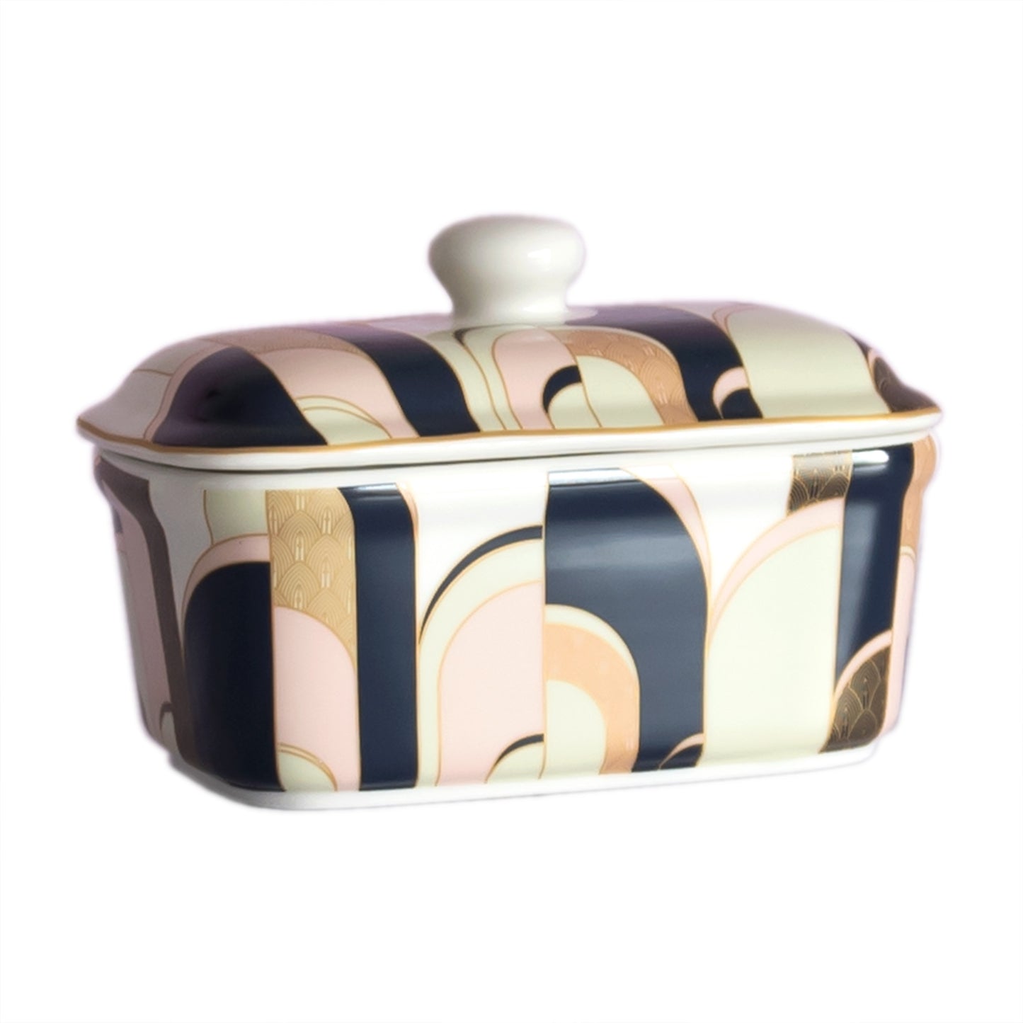 Art Deco Pattern Fine China Butter Dish with Lid