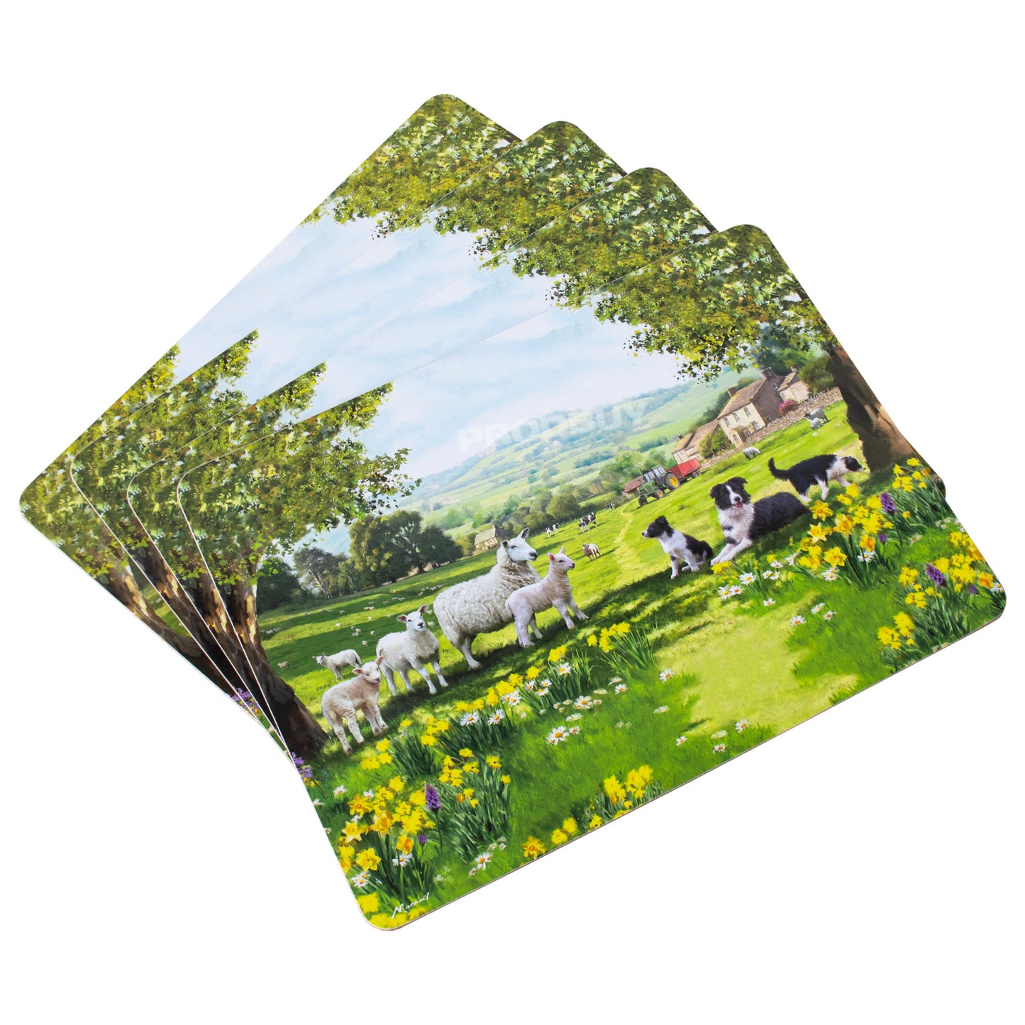 Pack of 4 Sheep & Border Collie English Farm Placemats