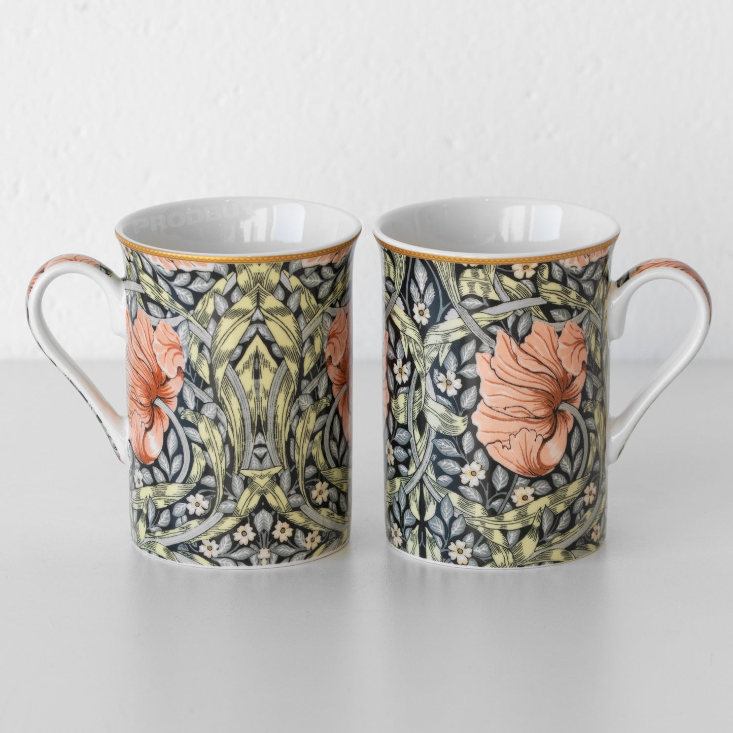 Set of 2 Dark Floral 'Pimpernel' Coffee Mugs