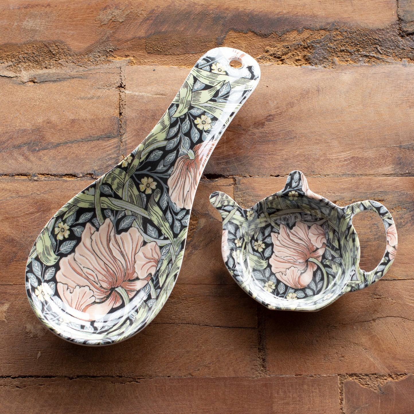 Dark Floral 'Pimpernel' Tea Bag Tidy & Spoon Rest