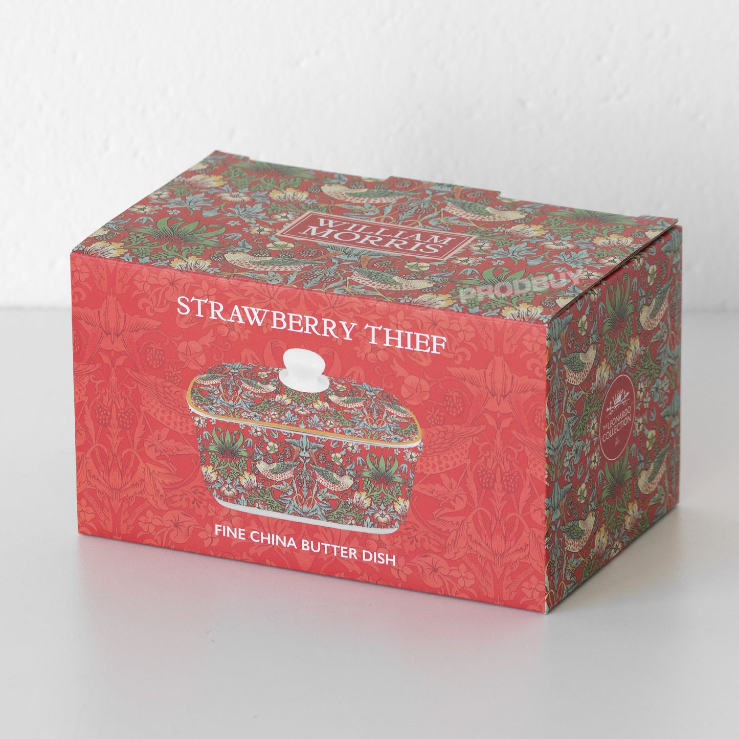 Red 'Strawberry Thief' Ceramic Butter Dish with Lid