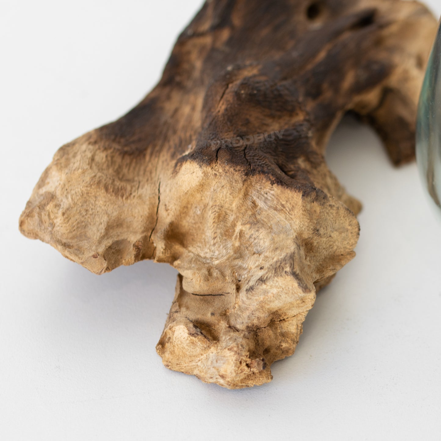 Molten 13cm Glass Bowl on Natural Rustic Teak Root Wood Stand