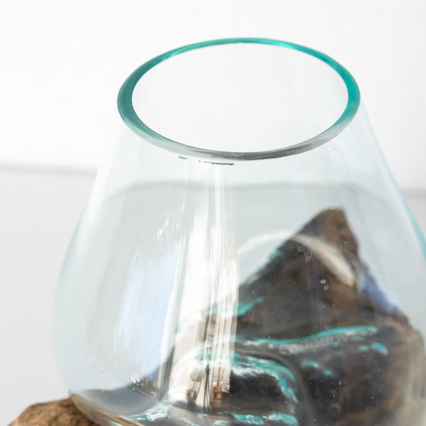 Molten 13cm Glass Bowl on Natural Rustic Teak Root Wood Stand