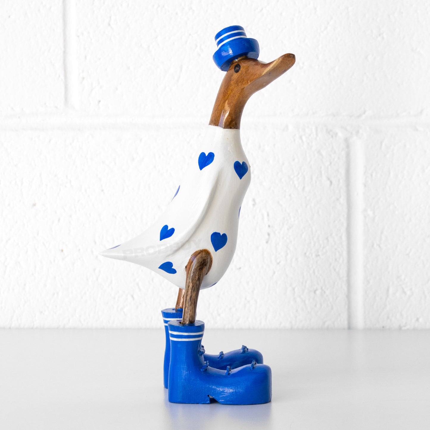 Wooden Duck in Boots Ornament with Heart Pattern
