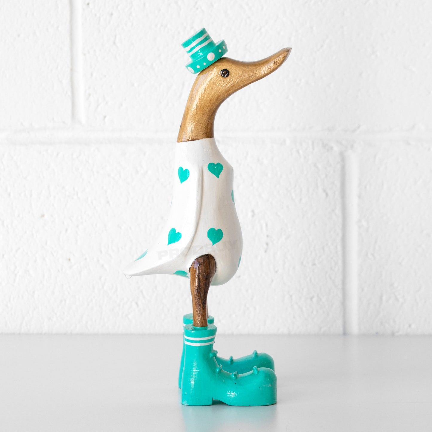 Wooden Duck in Boots Ornament with Heart Pattern