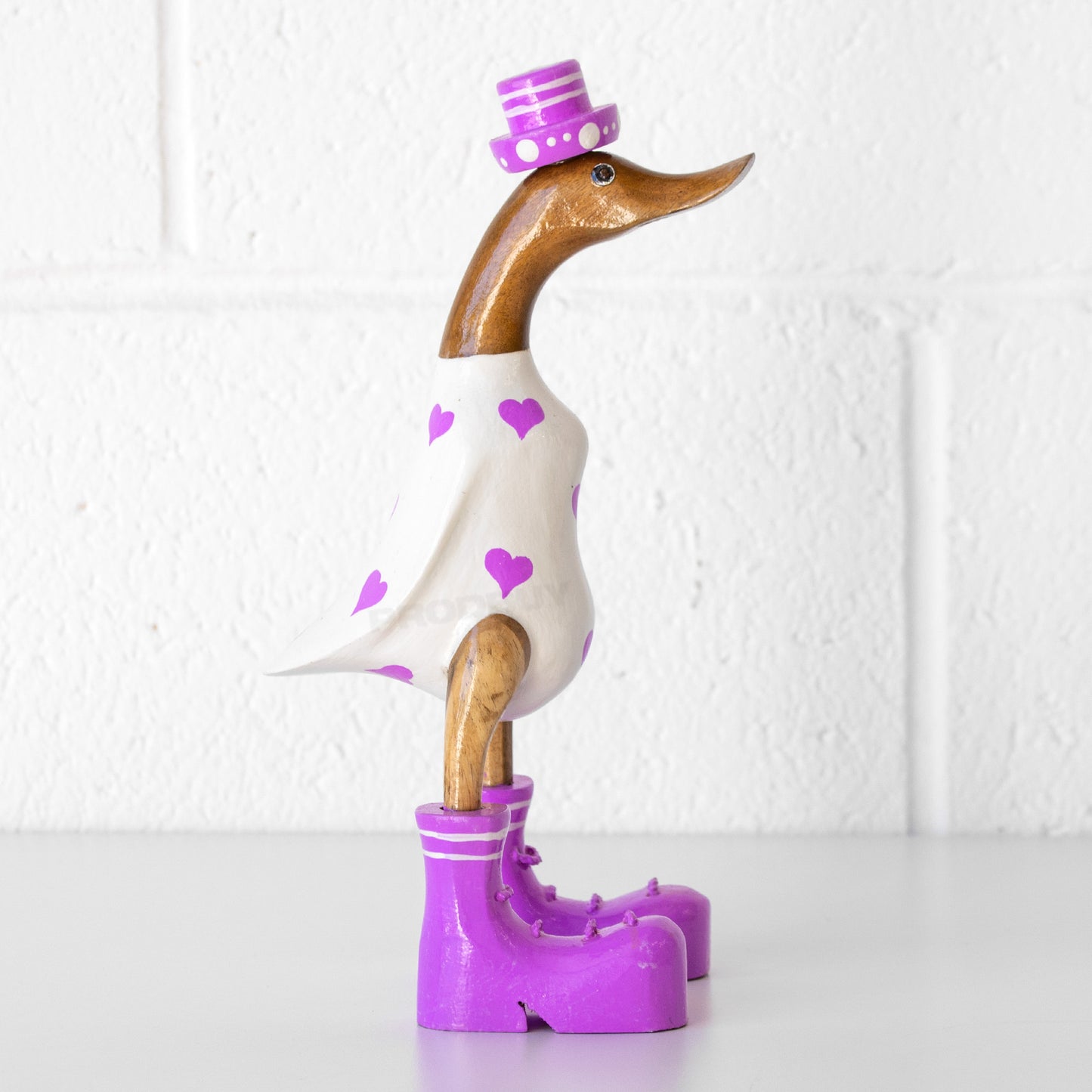 Wooden Duck in Boots Ornament with Heart Pattern