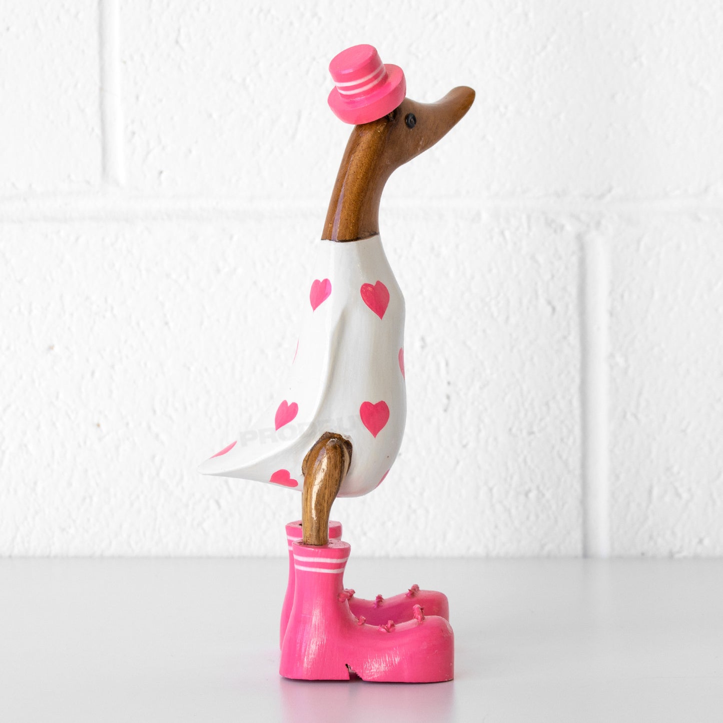Wooden Duck in Boots Ornament with Heart Pattern