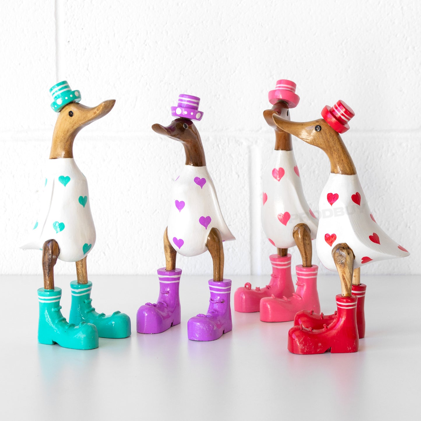 Wooden Duck in Boots Ornament with Heart Pattern