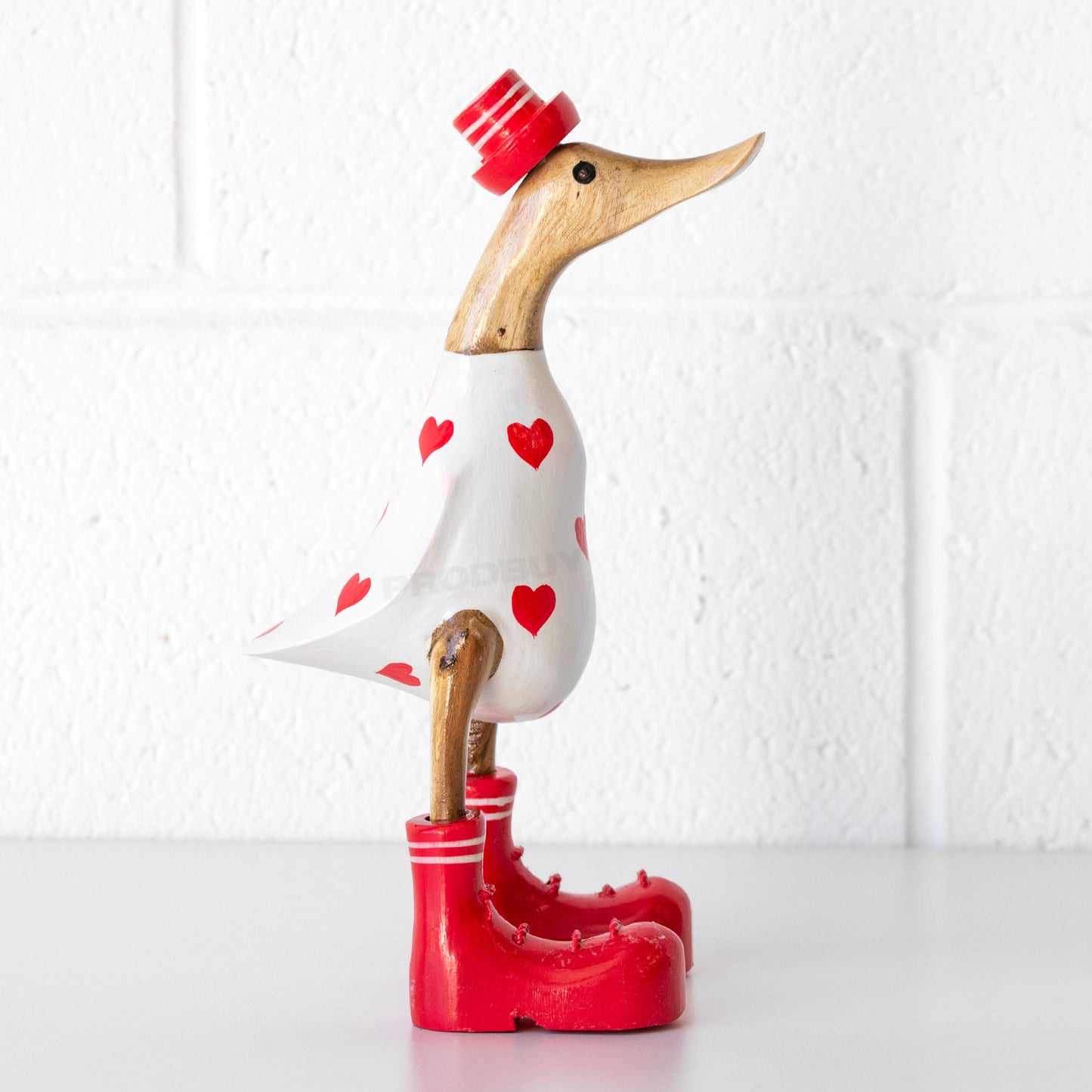 Wooden Duck in Boots Ornament with Heart Pattern