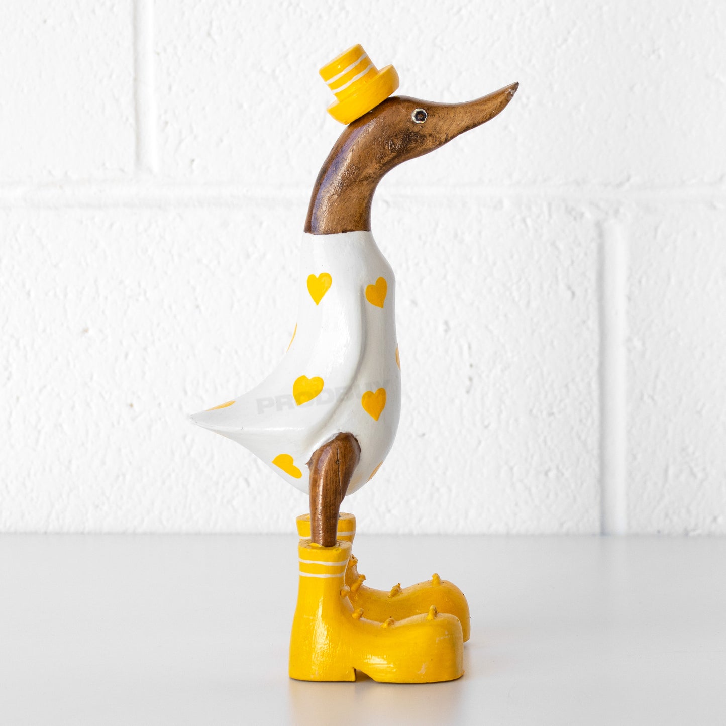 Wooden Duck in Boots Ornament with Heart Pattern