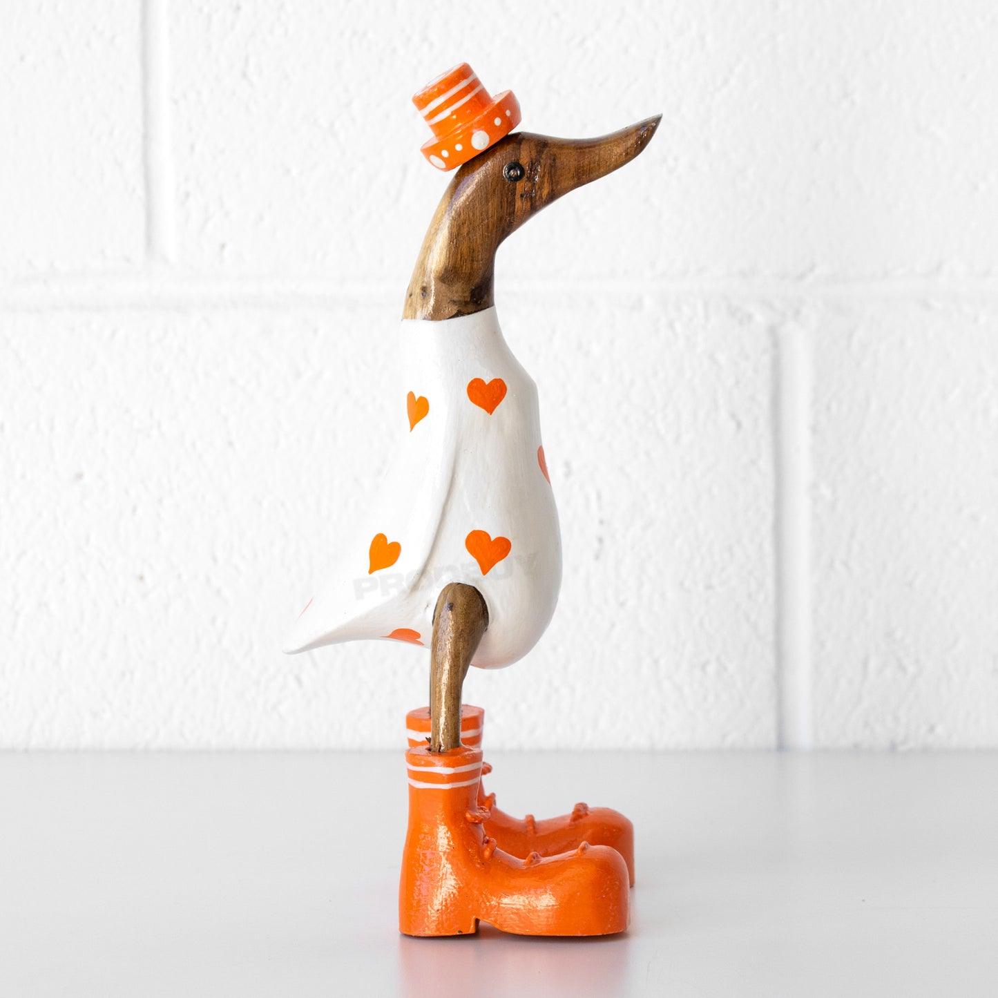 Wooden Duck in Boots Ornament with Heart Pattern