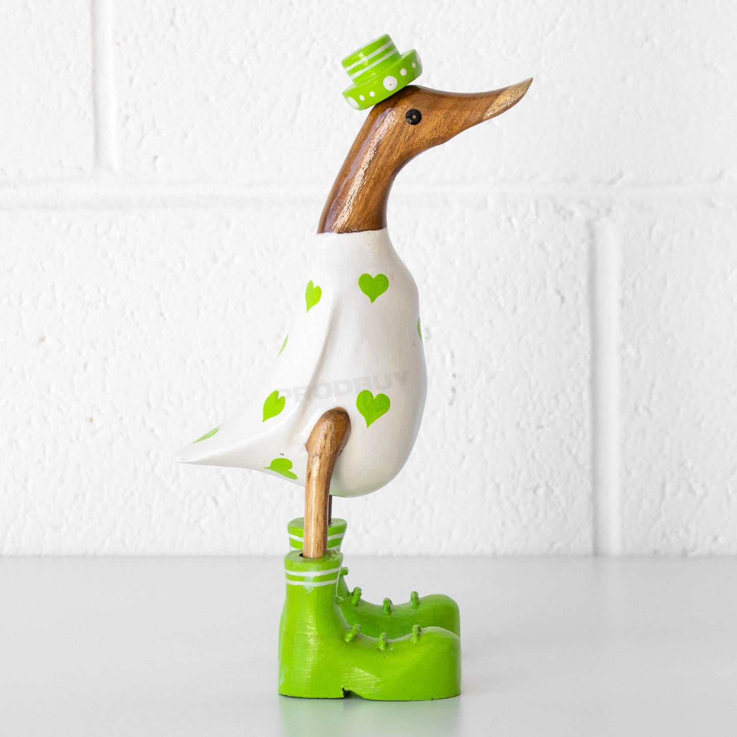 Wooden Duck in Boots Ornament with Heart Pattern