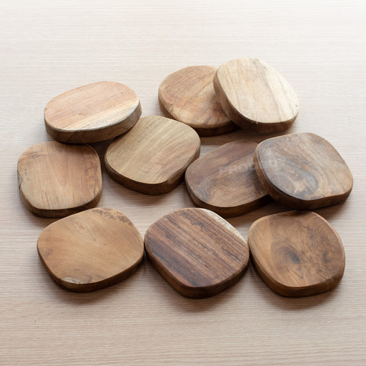 Set of 4 Teak Root Wood Hand Carved Coasters