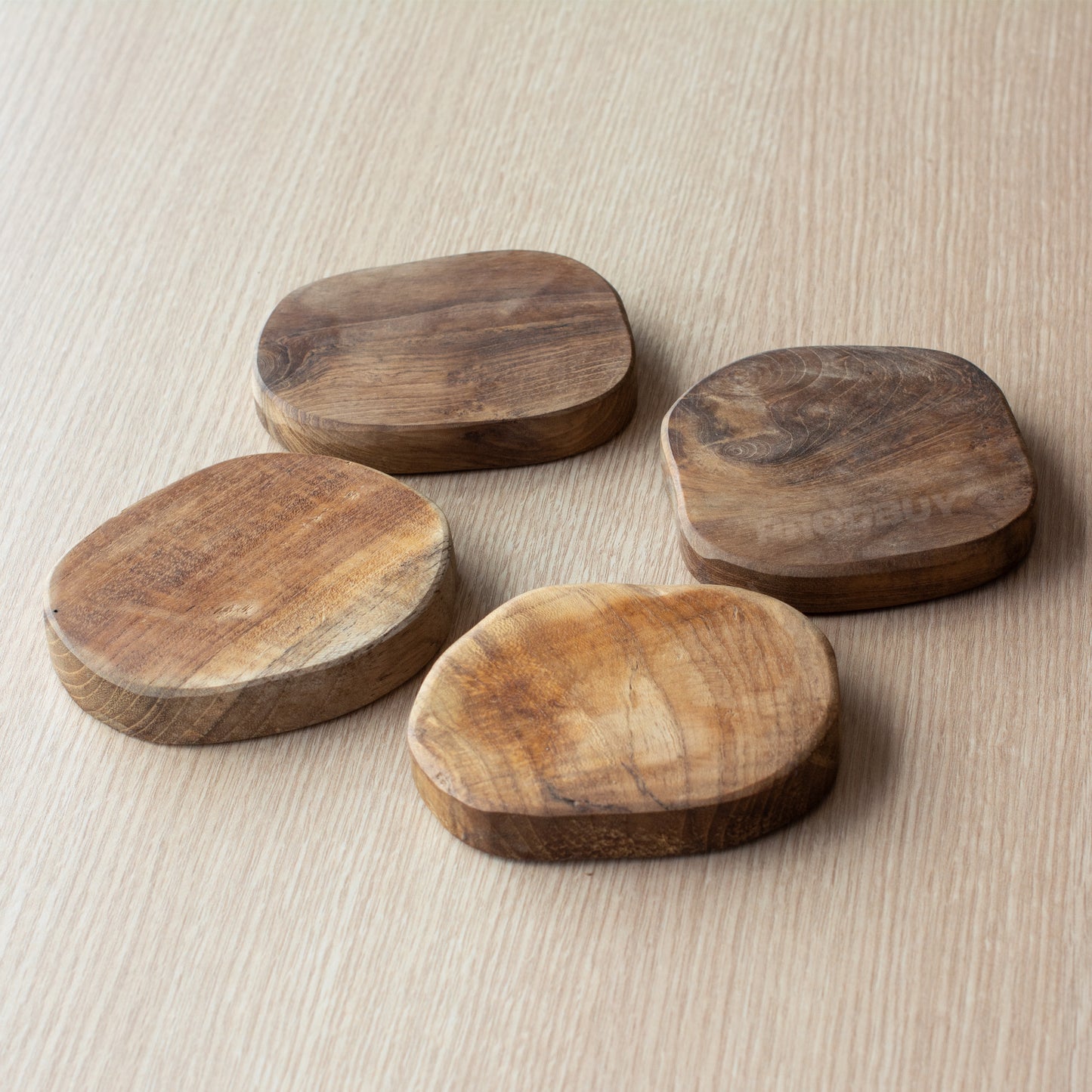 Set of 4 Teak Root Wood Hand Carved Coasters