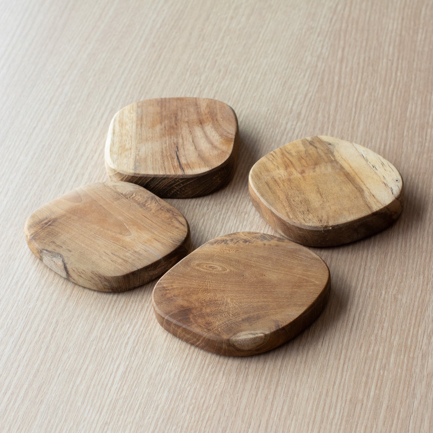 Set of 4 Teak Root Wood Hand Carved Coasters