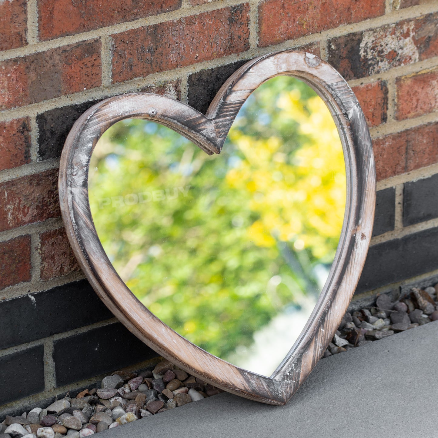 Medium 46cm Solid Wooden Heart Shaped Wall Mirror
