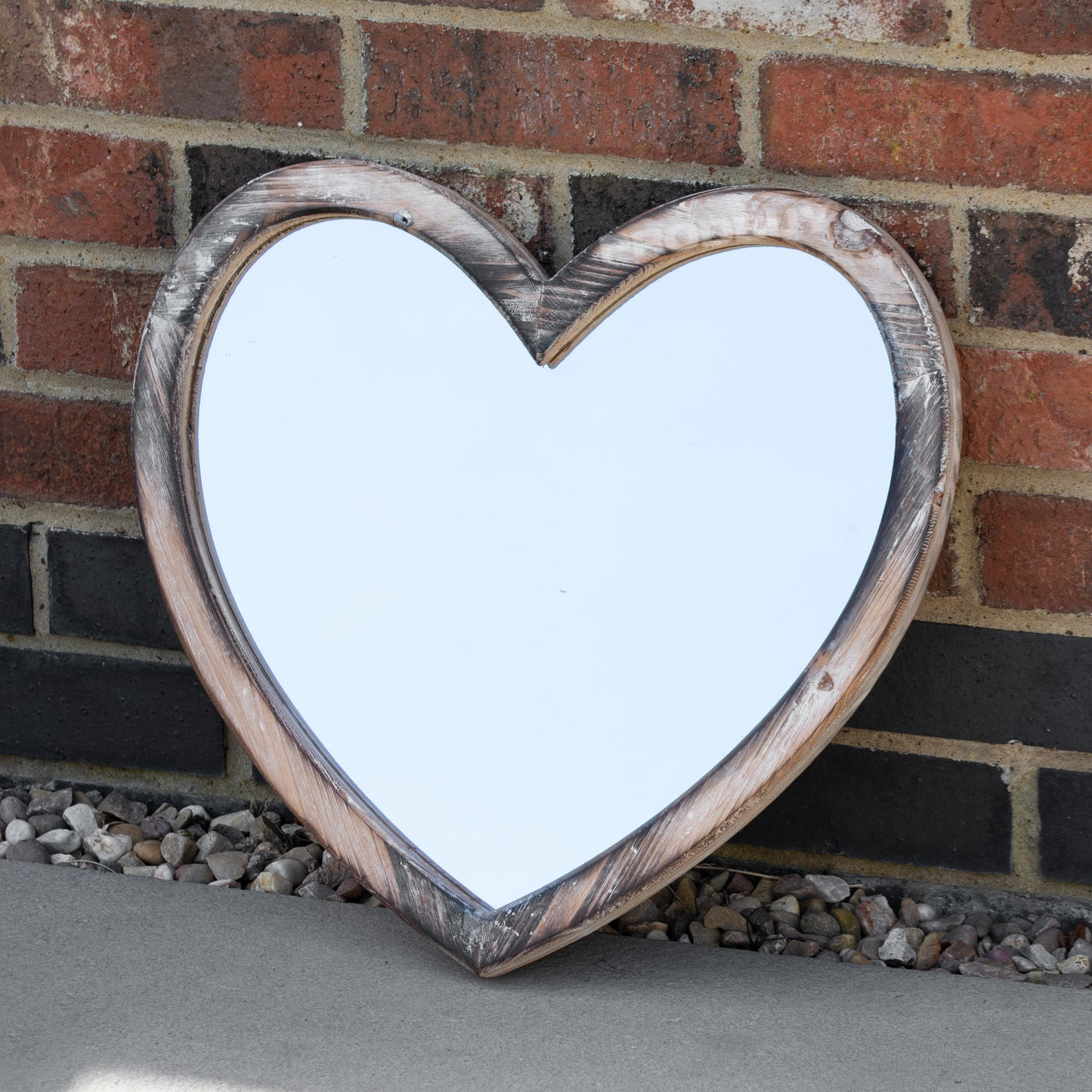Medium 46cm Solid Wooden Heart Shaped Wall Mirror