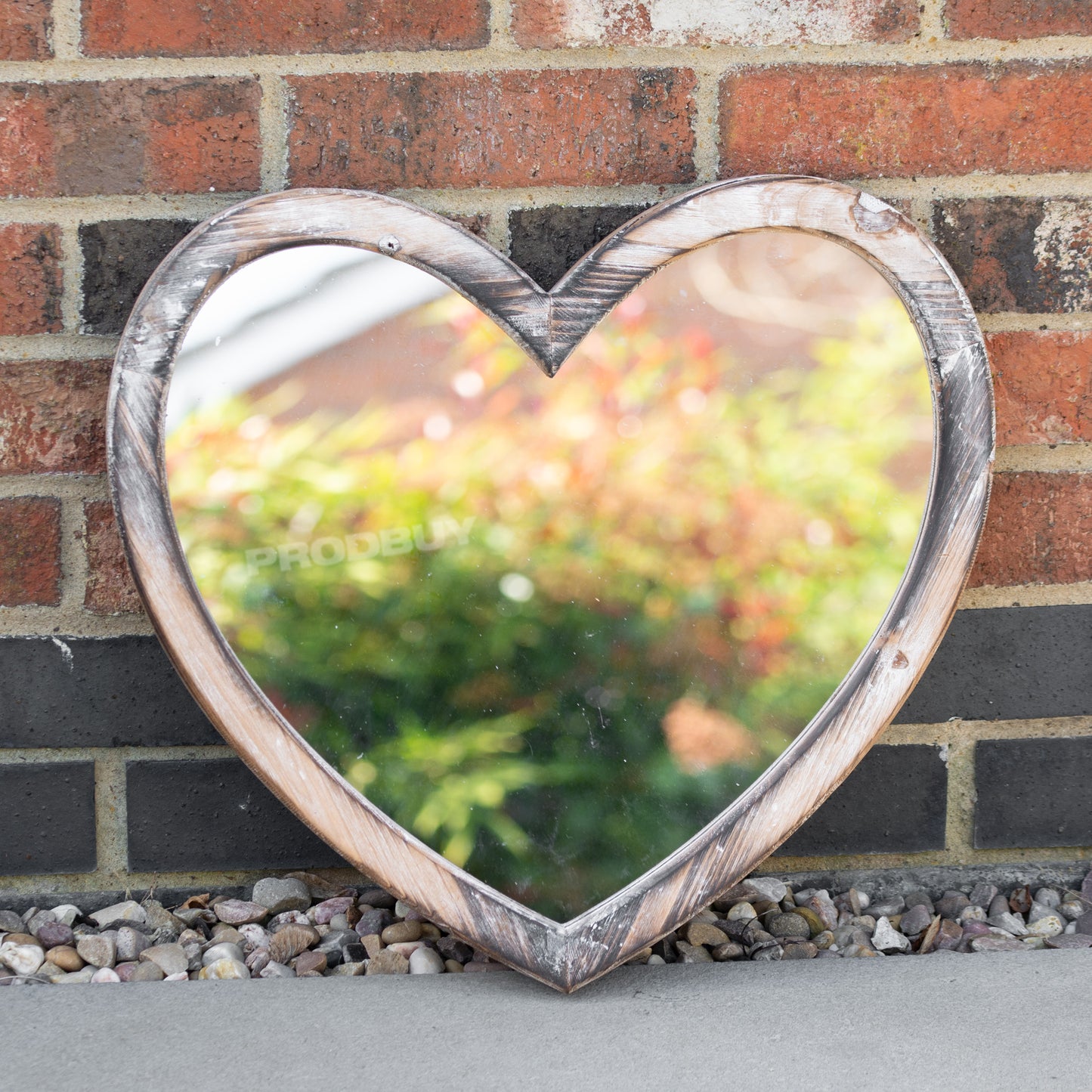 Medium 46cm Solid Wooden Heart Shaped Wall Mirror