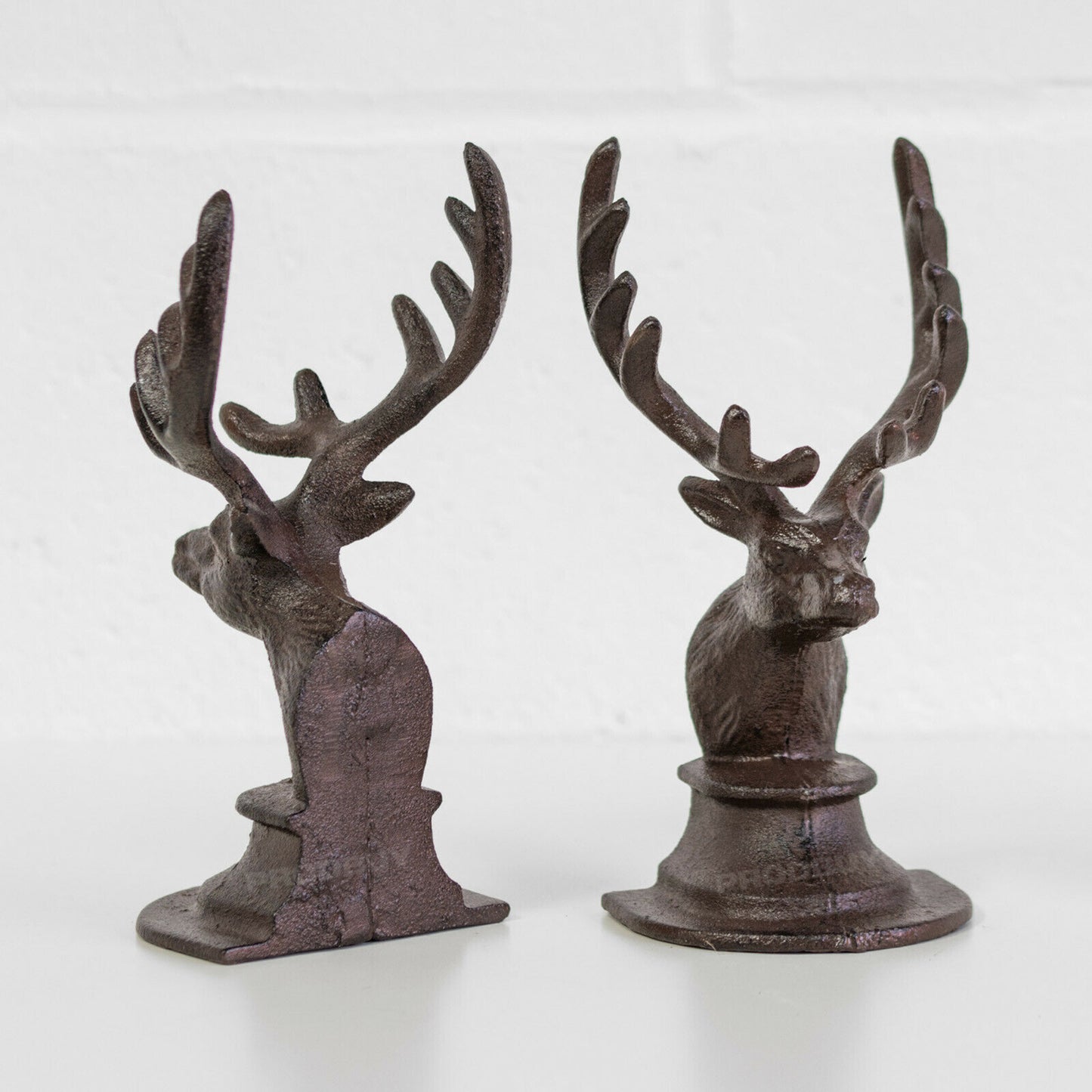 Set of 2 Cast Iron Stag Deer Head Antler Book Ends Heavy Vintage Style Bookends