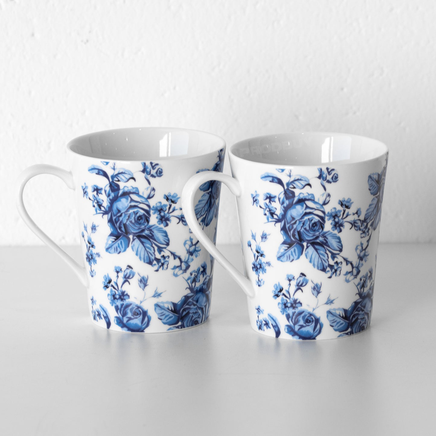 Set of 2 White & Blue Floral Coffee Mugs