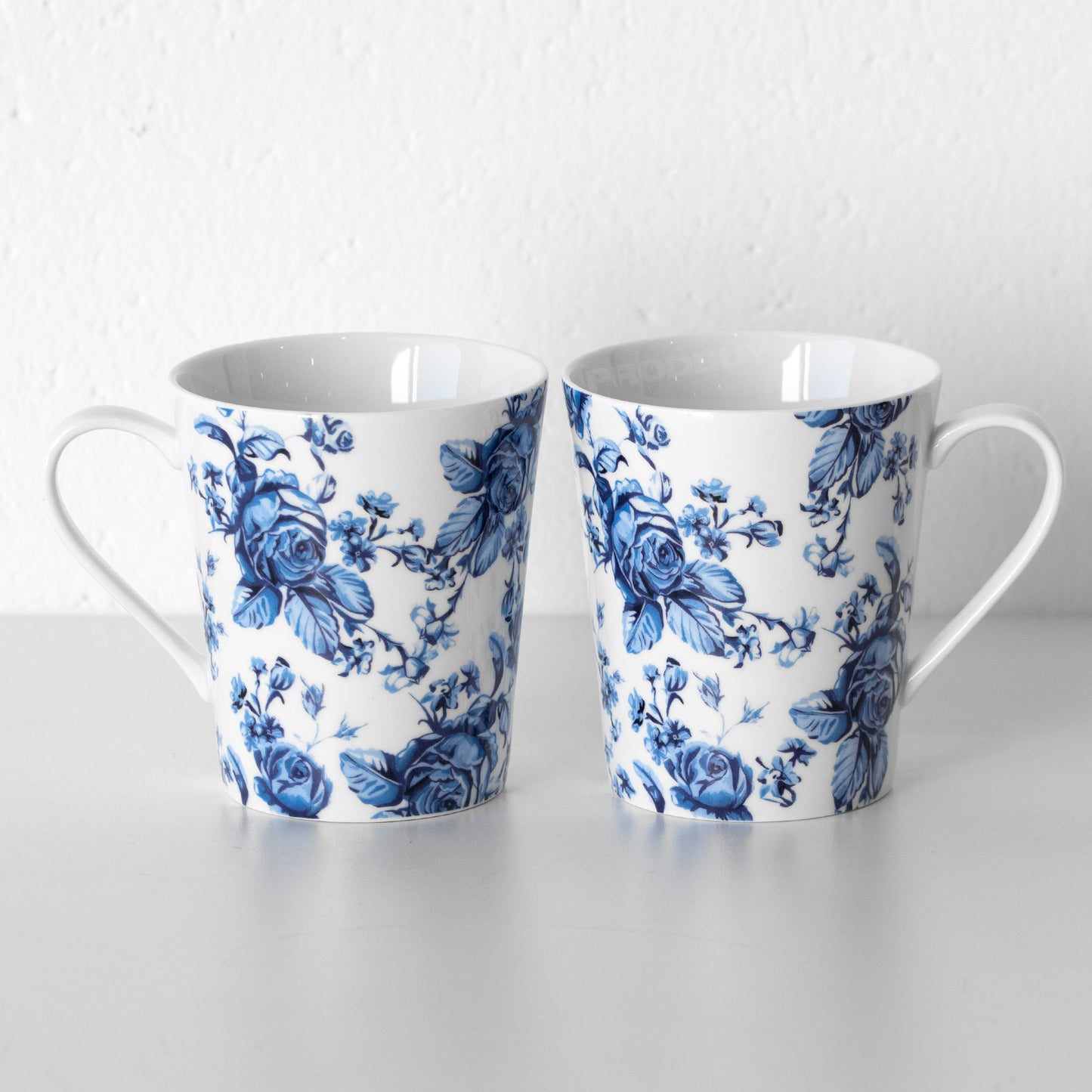 Set of 2 White & Blue Floral Coffee Mugs