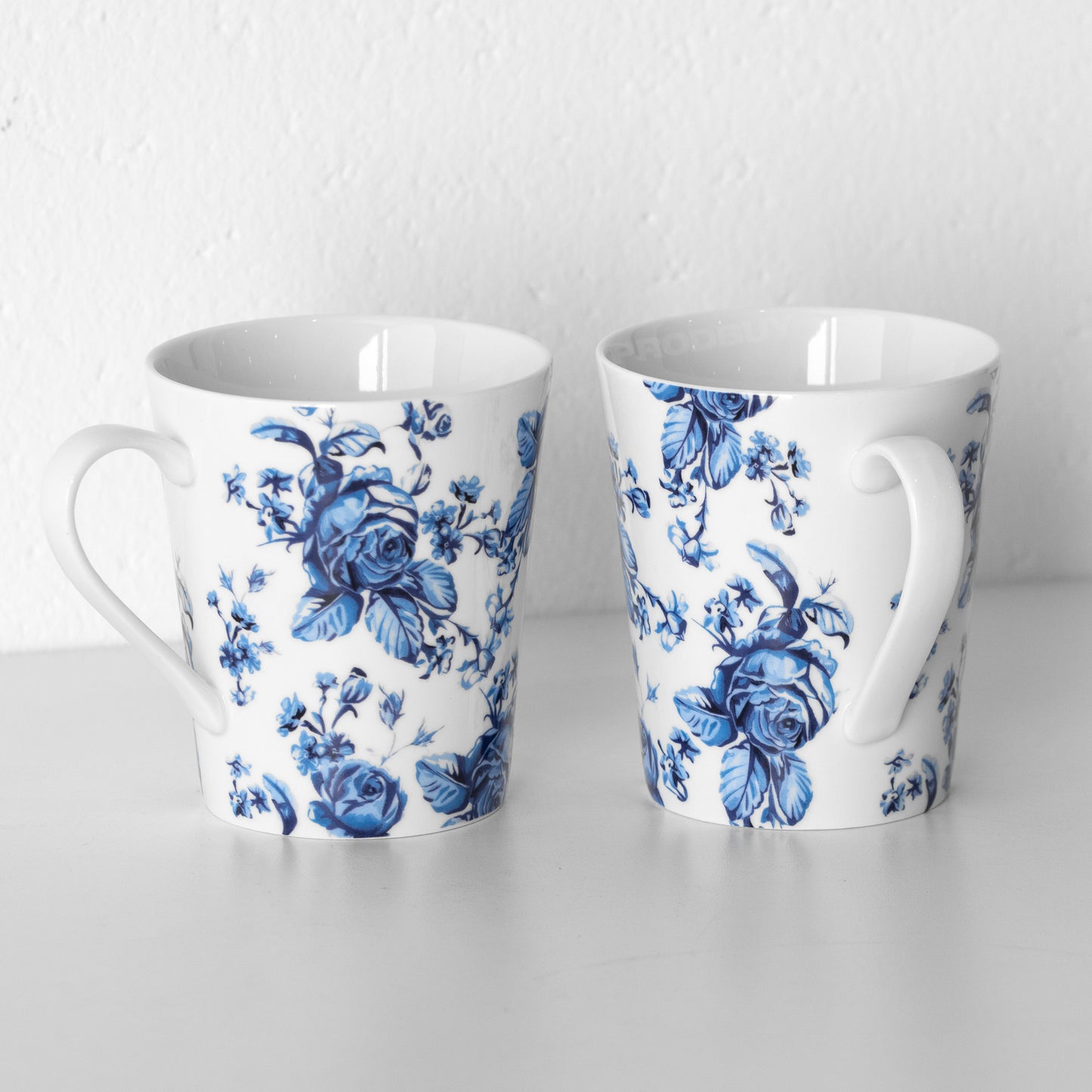 Set of 2 White & Blue Floral Coffee Mugs