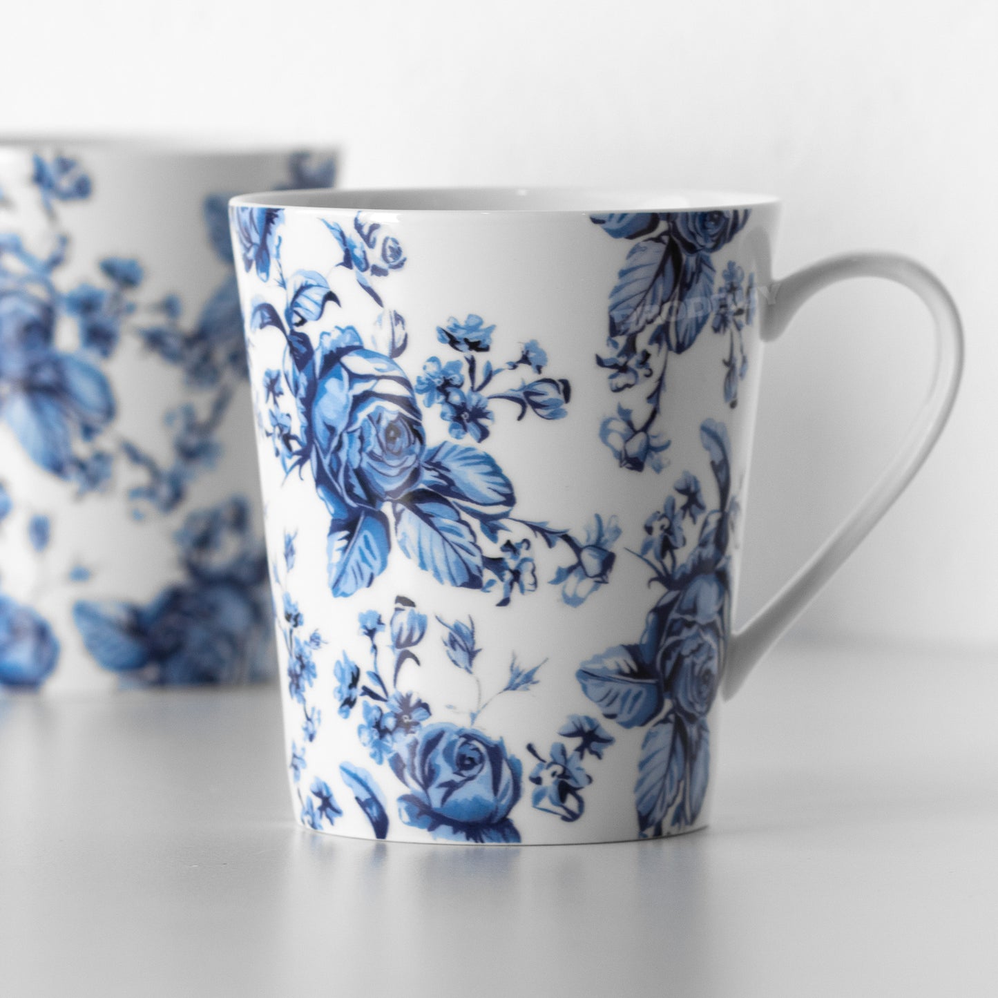 Set of 2 White & Blue Floral Coffee Mugs