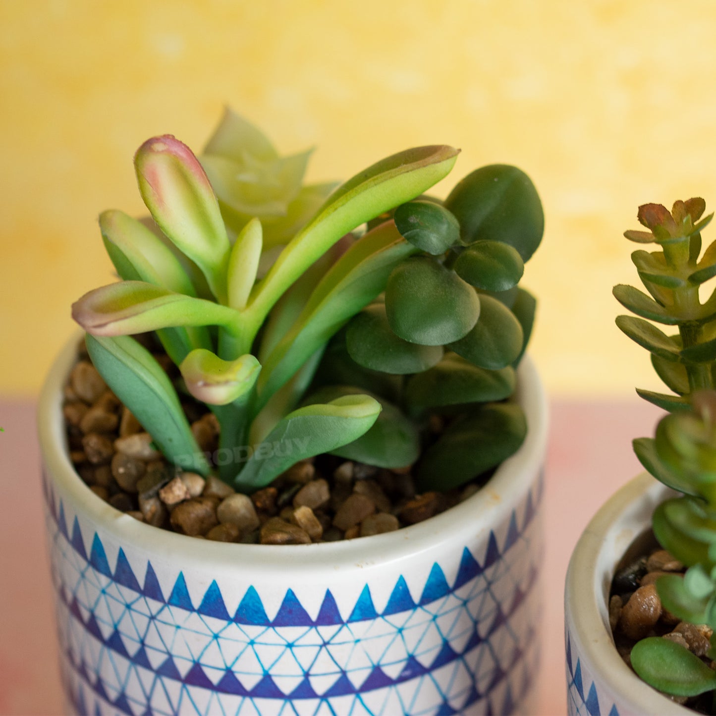 Set of 3 Blue & White Artificial Succulent Plant Pots
