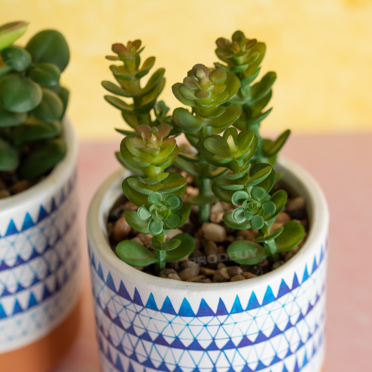 Set of 3 Blue & White Artificial Succulent Plant Pots