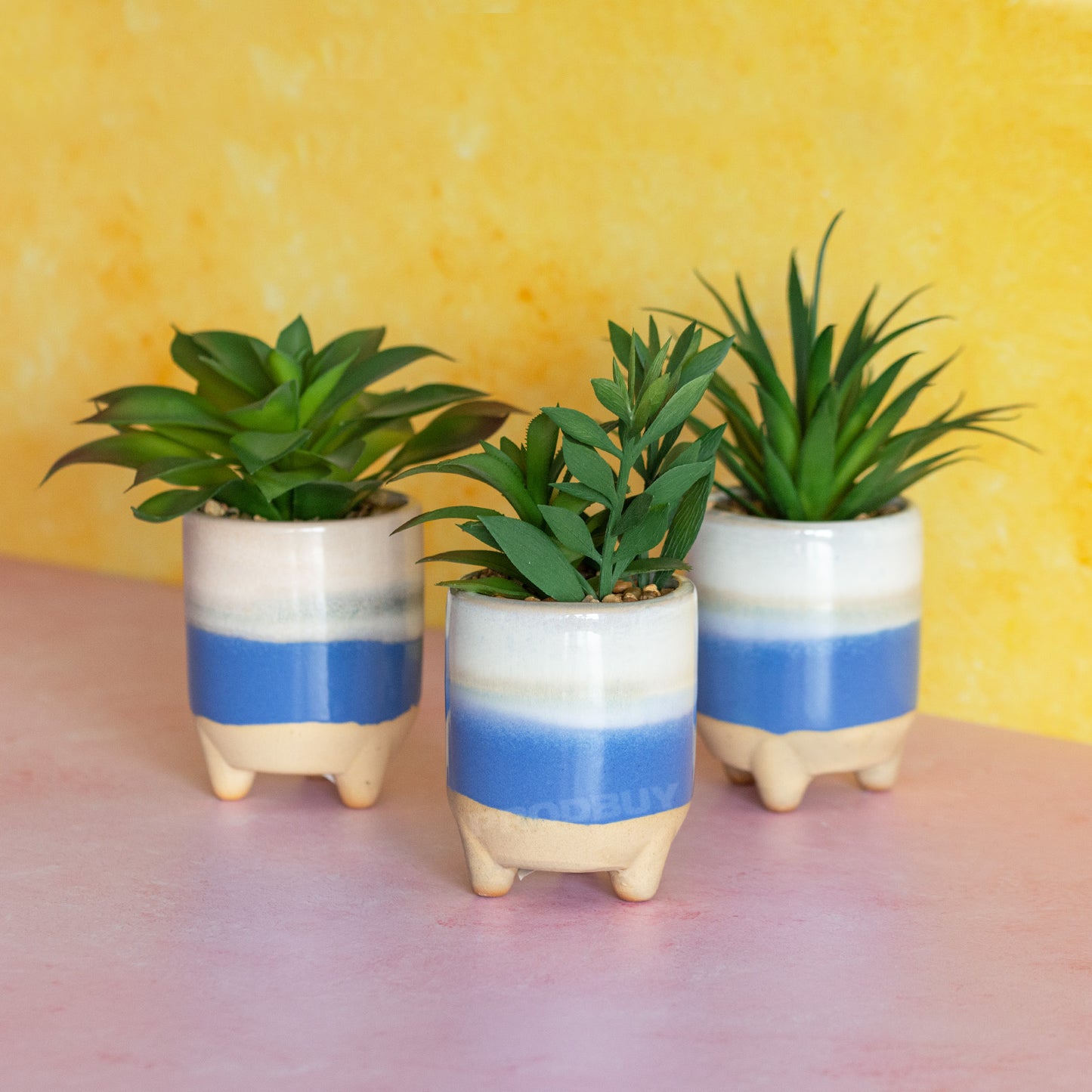 Set of 3 Mediterranean Artificial Succulent Plant Pots