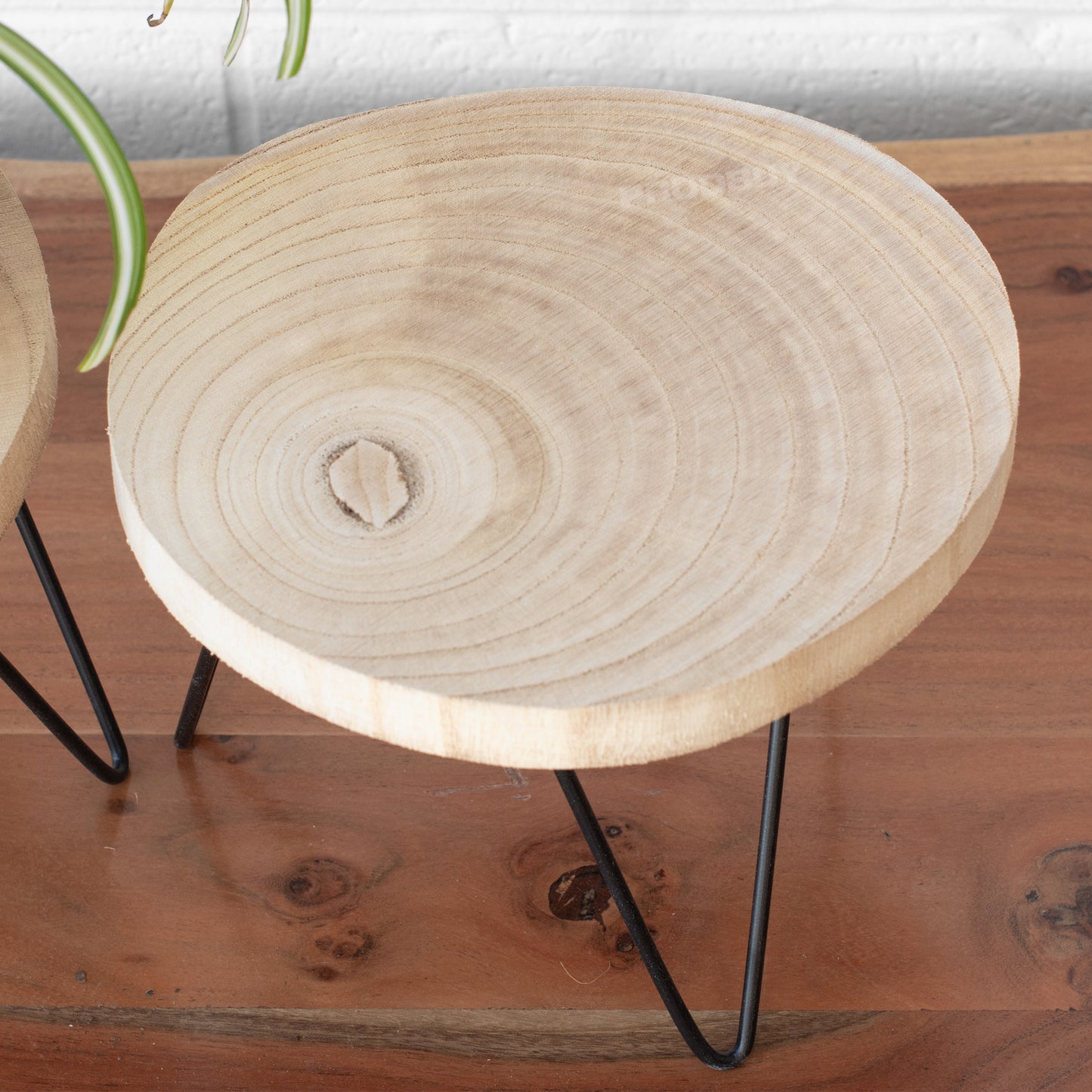 Set of 2 Wooden Plant Pot Stands with Metal Legs