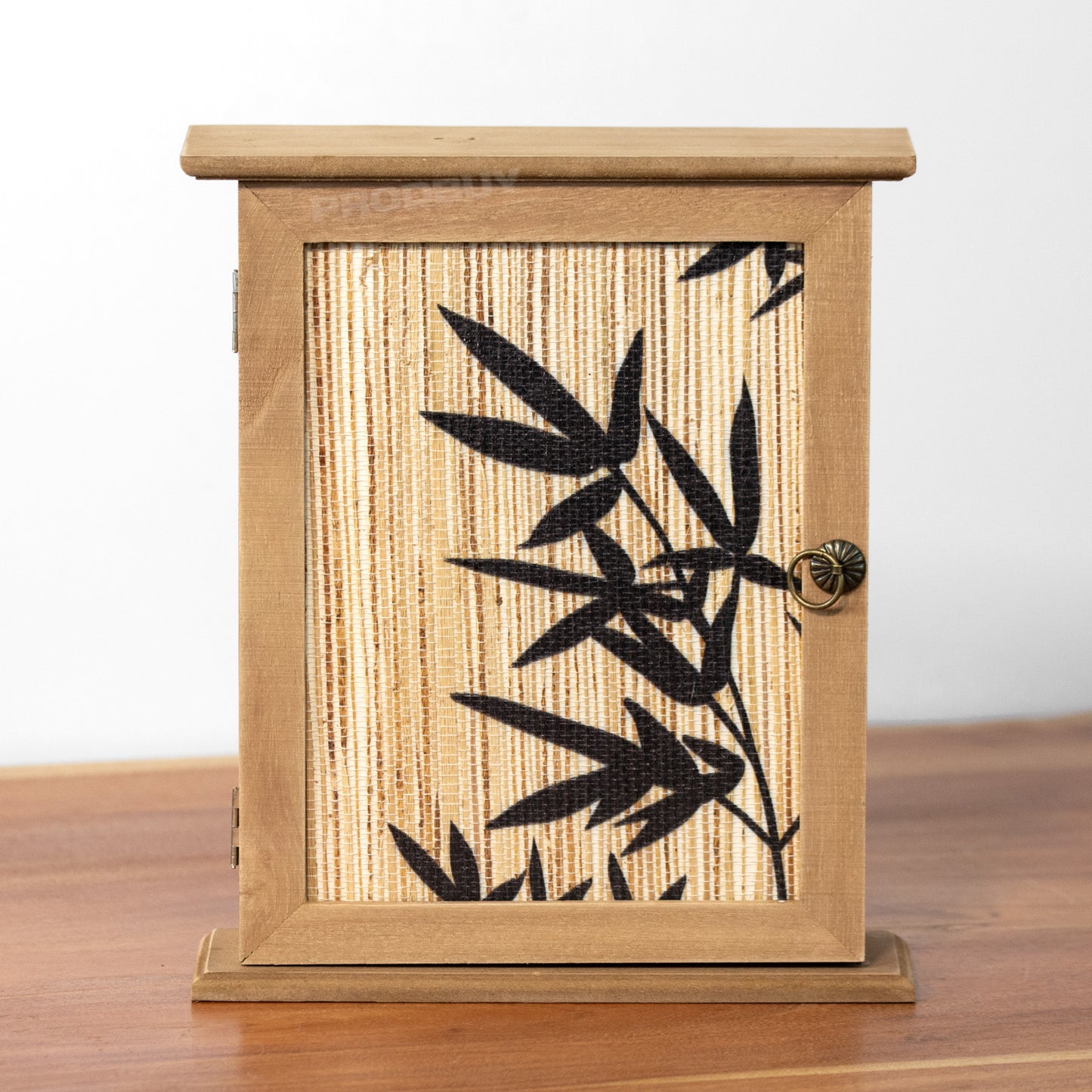 Japanese Style Brown Key Box Wall Mounted 6 Hook