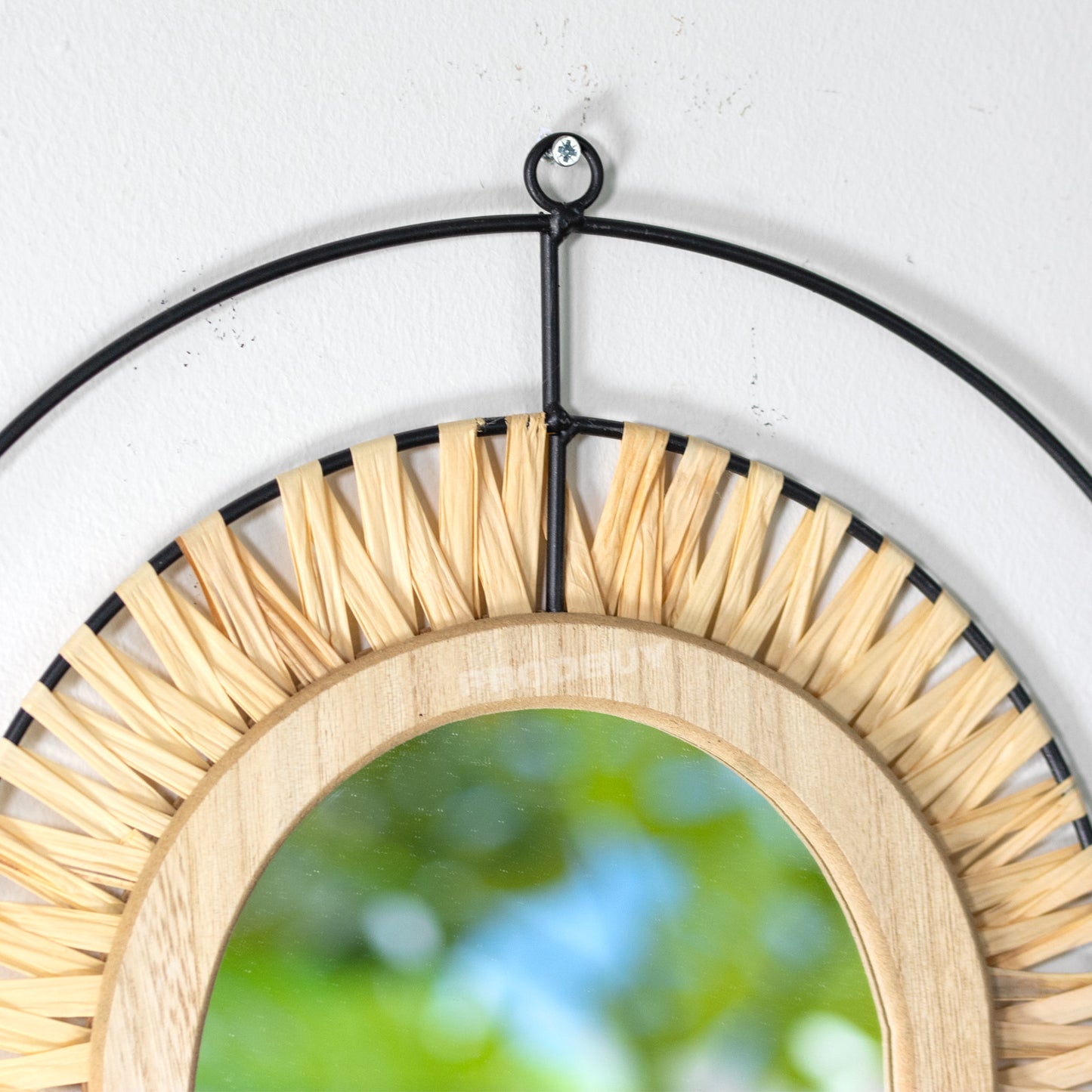 Small 47cm Arch Wall Mirror Shabby Chic Style Rattan Black Wire Frame