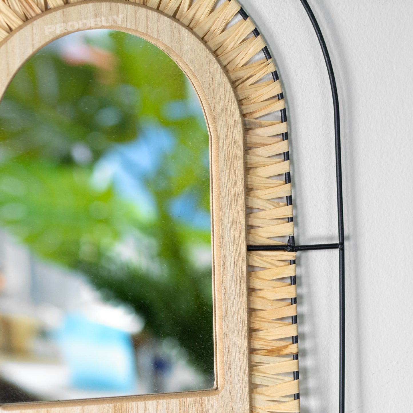 Small 47cm Arch Wall Mirror Shabby Chic Style Rattan Black Wire Frame