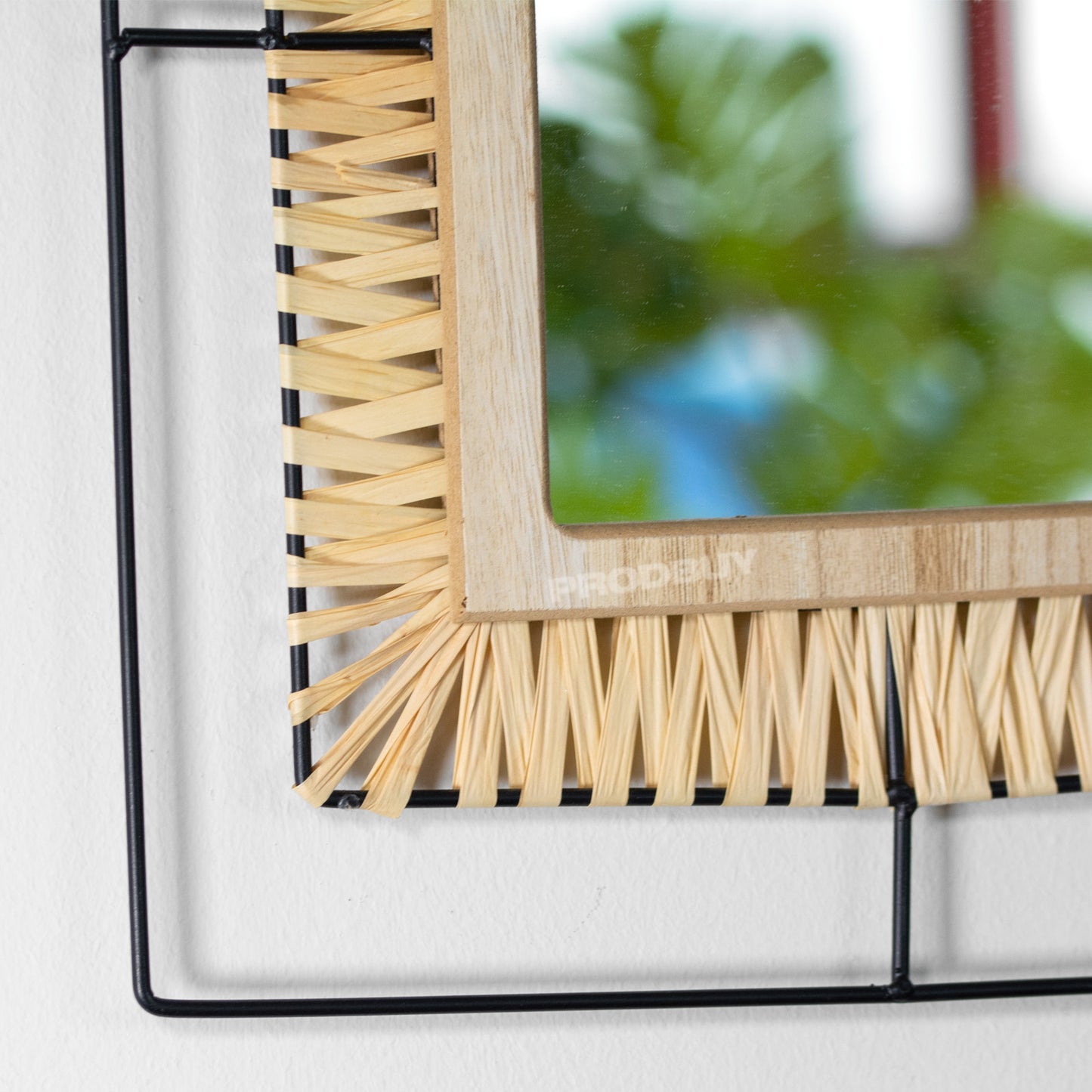Small 47cm Arch Wall Mirror Shabby Chic Style Rattan Black Wire Frame