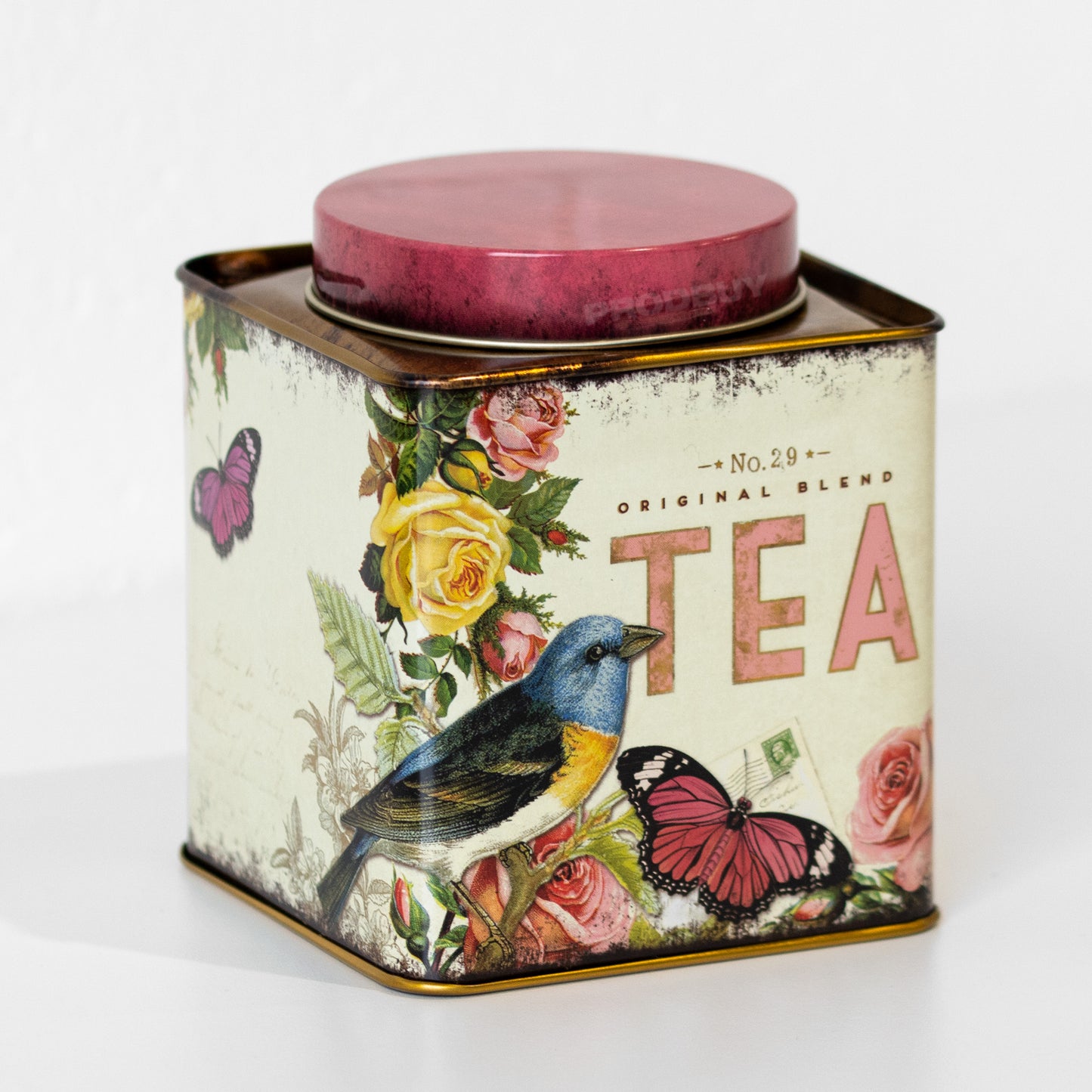 Floral Birds Metal Tea Caddy Storage Tin