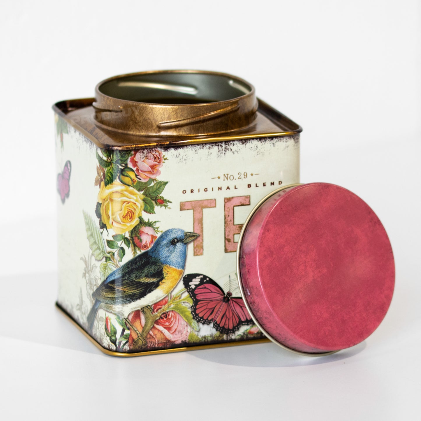 Floral Birds Metal Tea Caddy Storage Tin