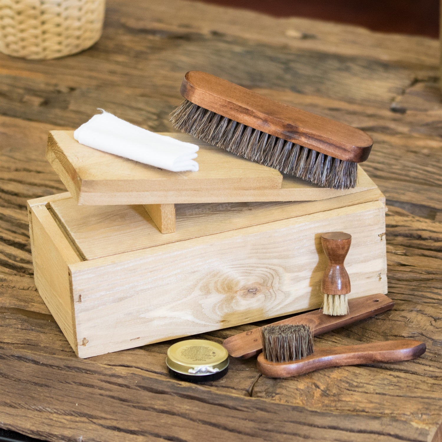 Wooden shoe shine on sale box